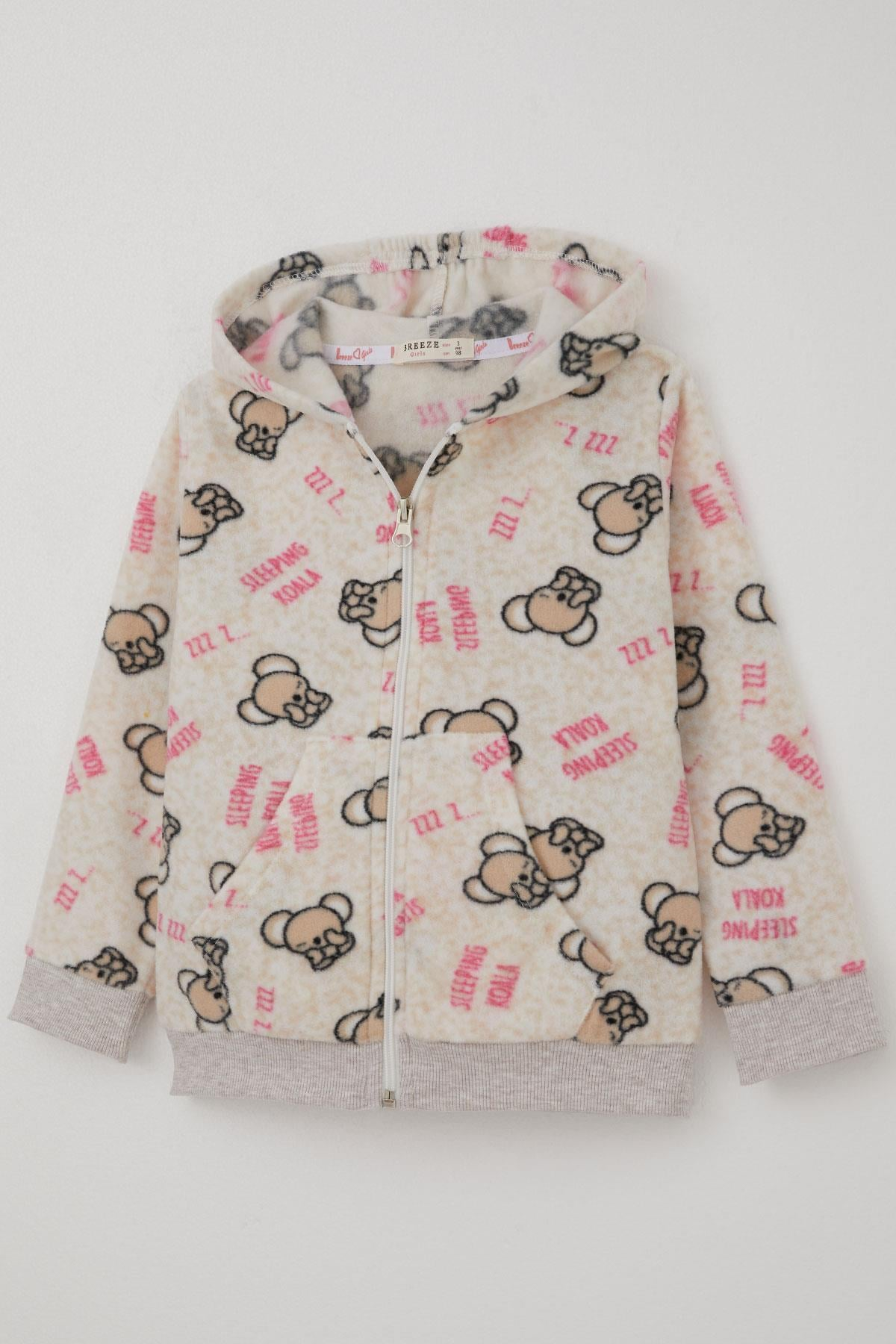 Breeze Kız Bebek Hırka Sevimli Uykucu Koala Desenli Bej Melanj (9 Ay-1.5 Yaş)