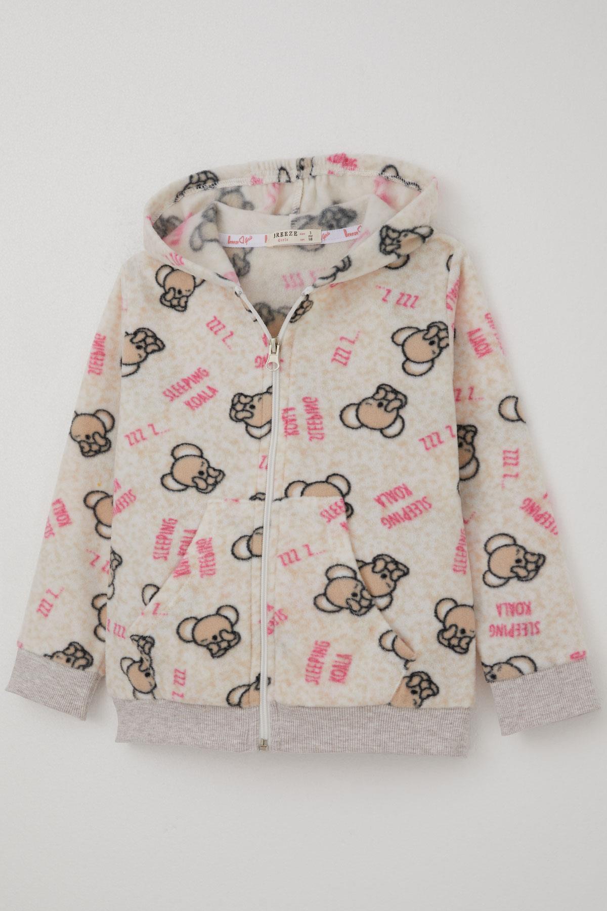 Breeze Kız Bebek Hırka Sevimli Uykucu Koala Desenli Bej Melanj (9 Ay-3 Yaş)