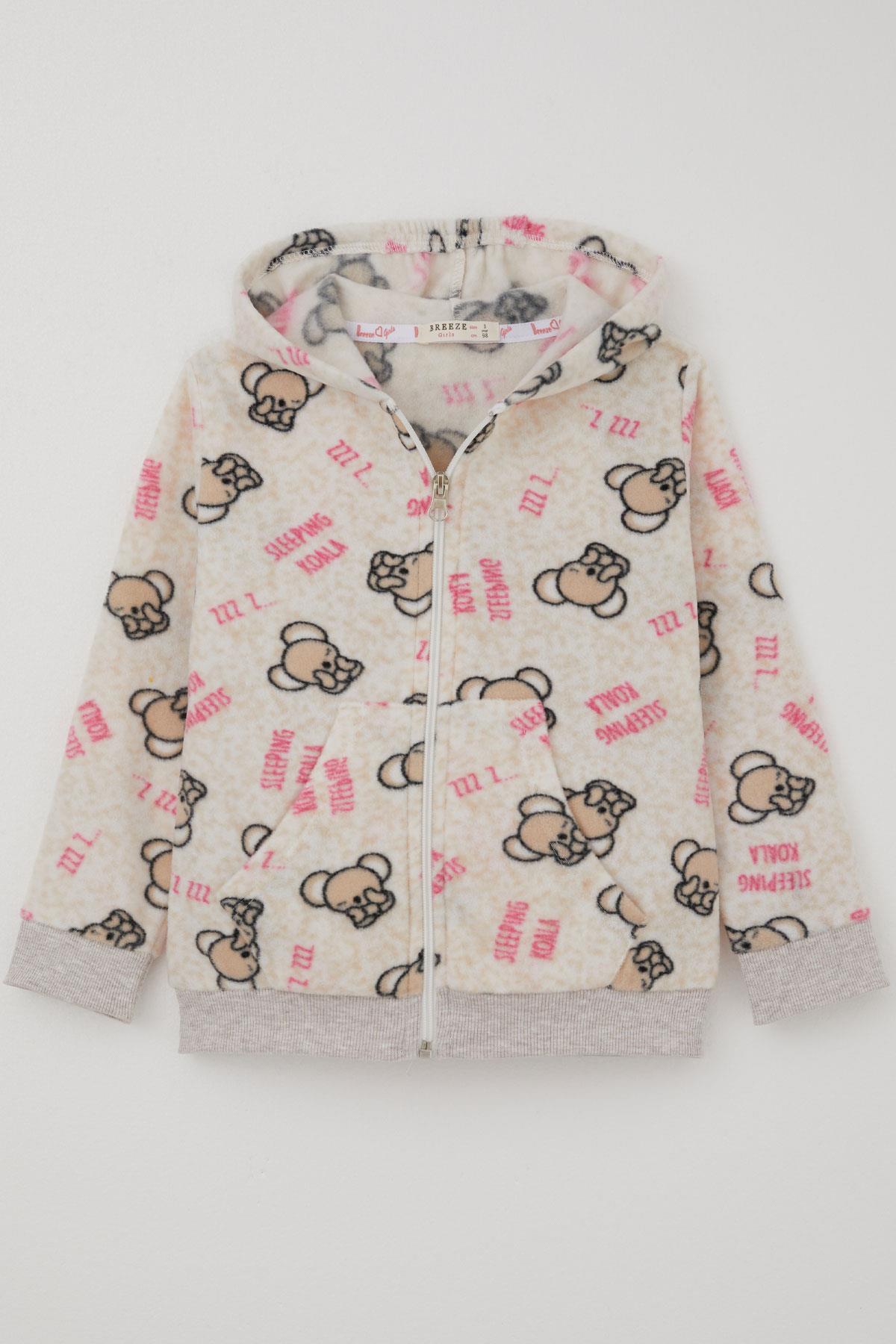 Breeze Kız Bebek Hırka Sevimli Uykucu Koala Desenli Bej Melanj (9 Ay-3 Yaş)