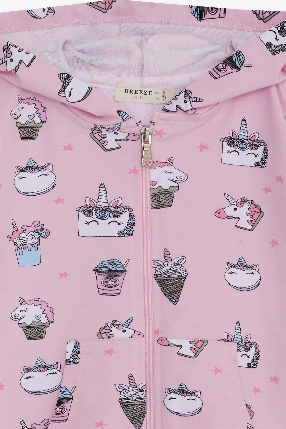 Breeze Kız Bebek Hırka Unicorn Baskılı Pembe (9 Ay-3 Yaş)