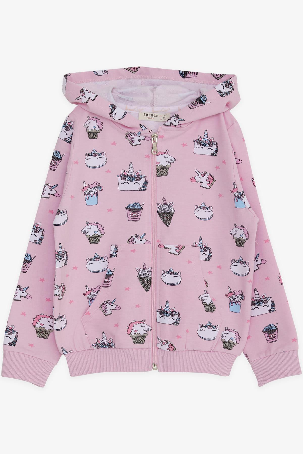 Breeze Kız Bebek Hırka Unicorn Baskılı Pembe (9 Ay-3 Yaş)