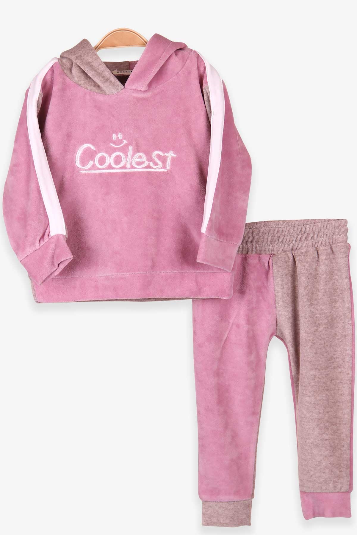 Breeze Kız Bebek Kadife Eşofman Takımı Nakışlı Pudra (6 Ay)