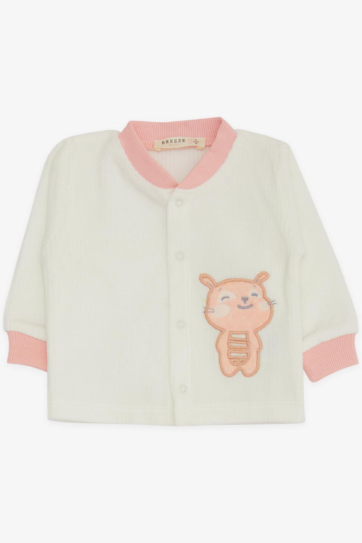 Breeze Kız Bebek Kadife Pijama Takımı Arıcık Nakışlı Ekru (0-3 Ay-9 Ay)
