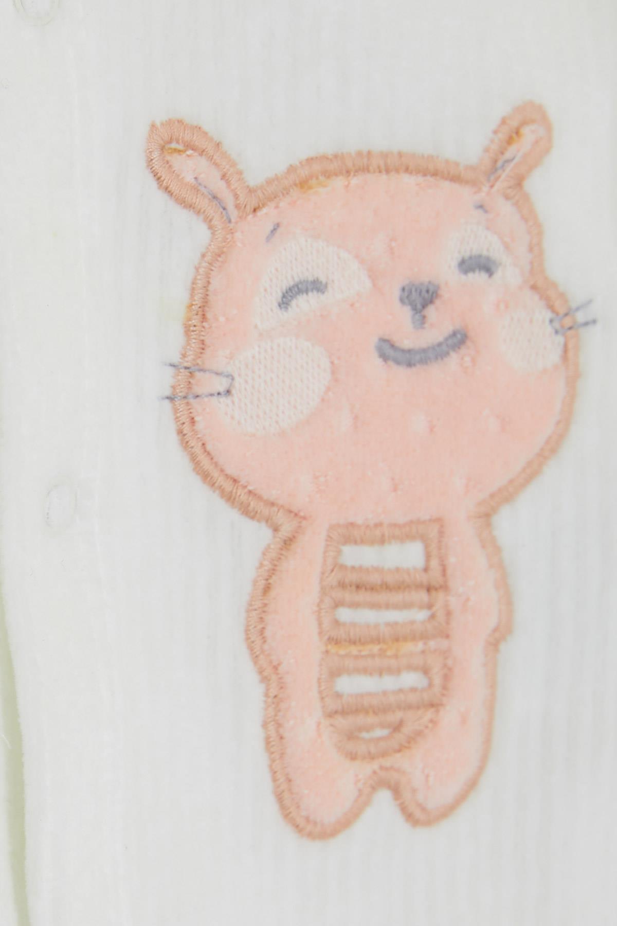Breeze Kız Bebek Kadife Pijama Takımı Arıcık Nakışlı Ekru (0-3 Ay-9 Ay)