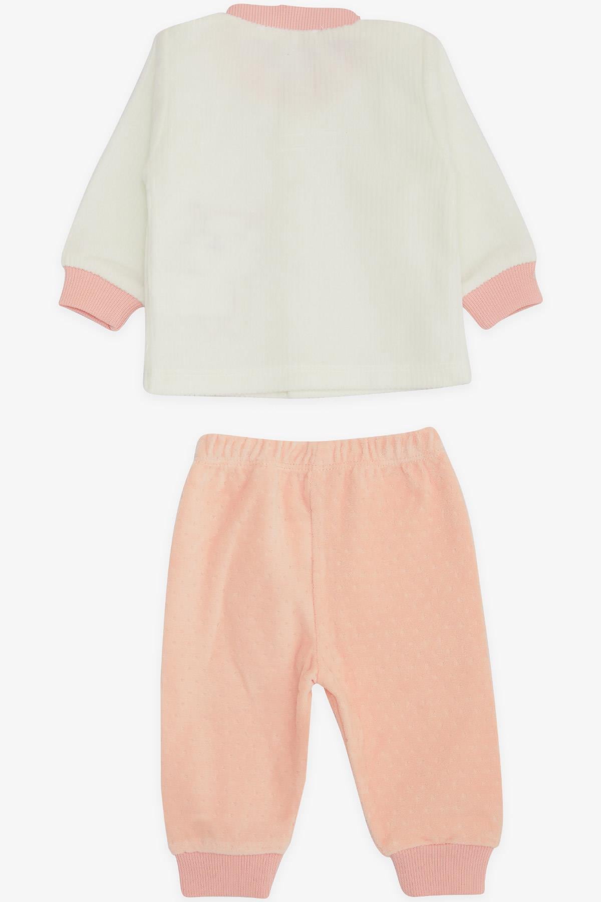 Breeze Kız Bebek Kadife Pijama Takımı Arıcık Nakışlı Ekru (0-3 Ay-9 Ay)