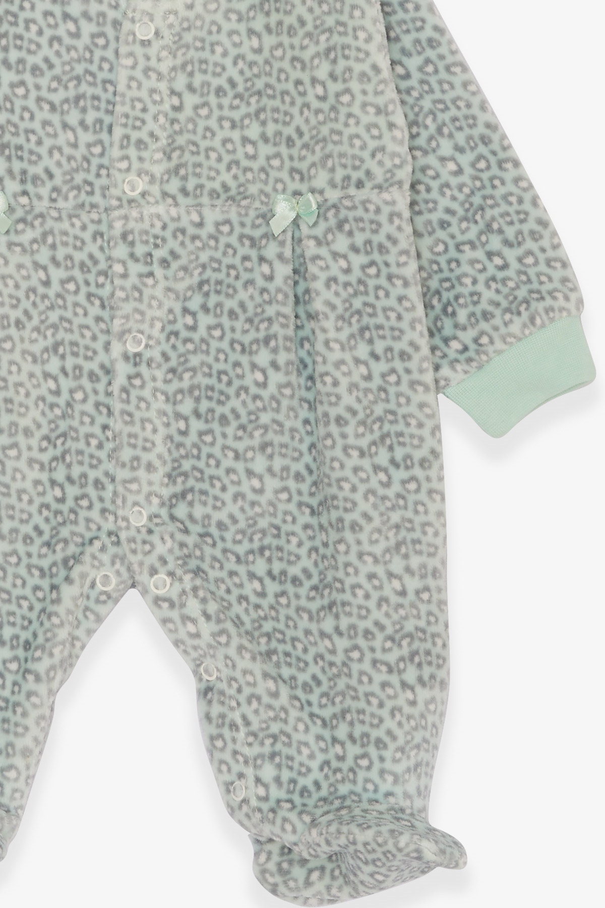 Breeze Kız Bebek Kadife Tulum Leopar Desenli Şapkalı Set Su Yeşili (0-3 Ay-6 Ay)