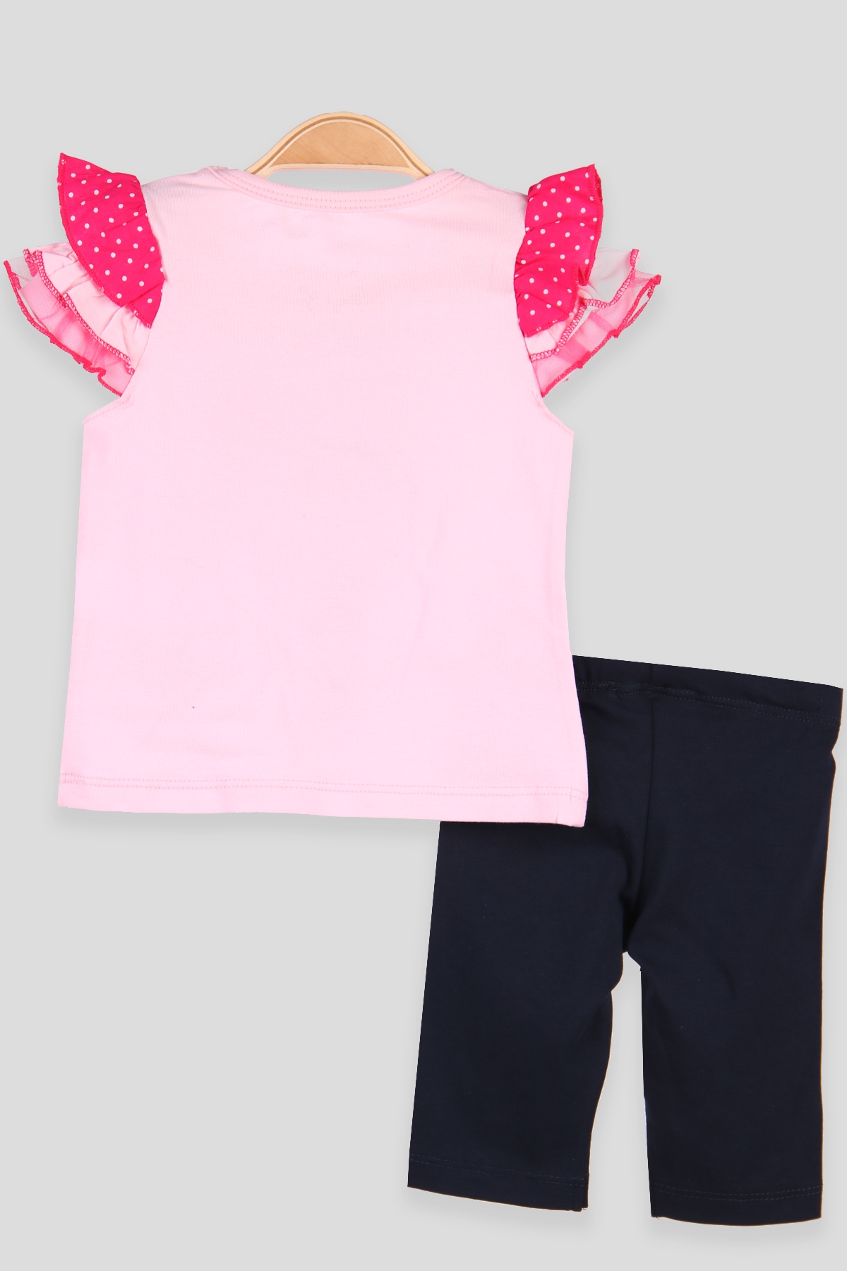 Breeze Kız Bebek Kapri Taytlı Takım 3 lü Fiyonklu Kız Baskılı  Pembe (6 Ay-2 Yaş)