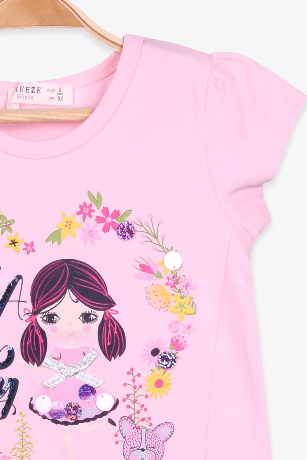 Breeze Kız Bebek Kapri Taytlı Takım Baskılı Pullu Pudra (2-6 Yaş)