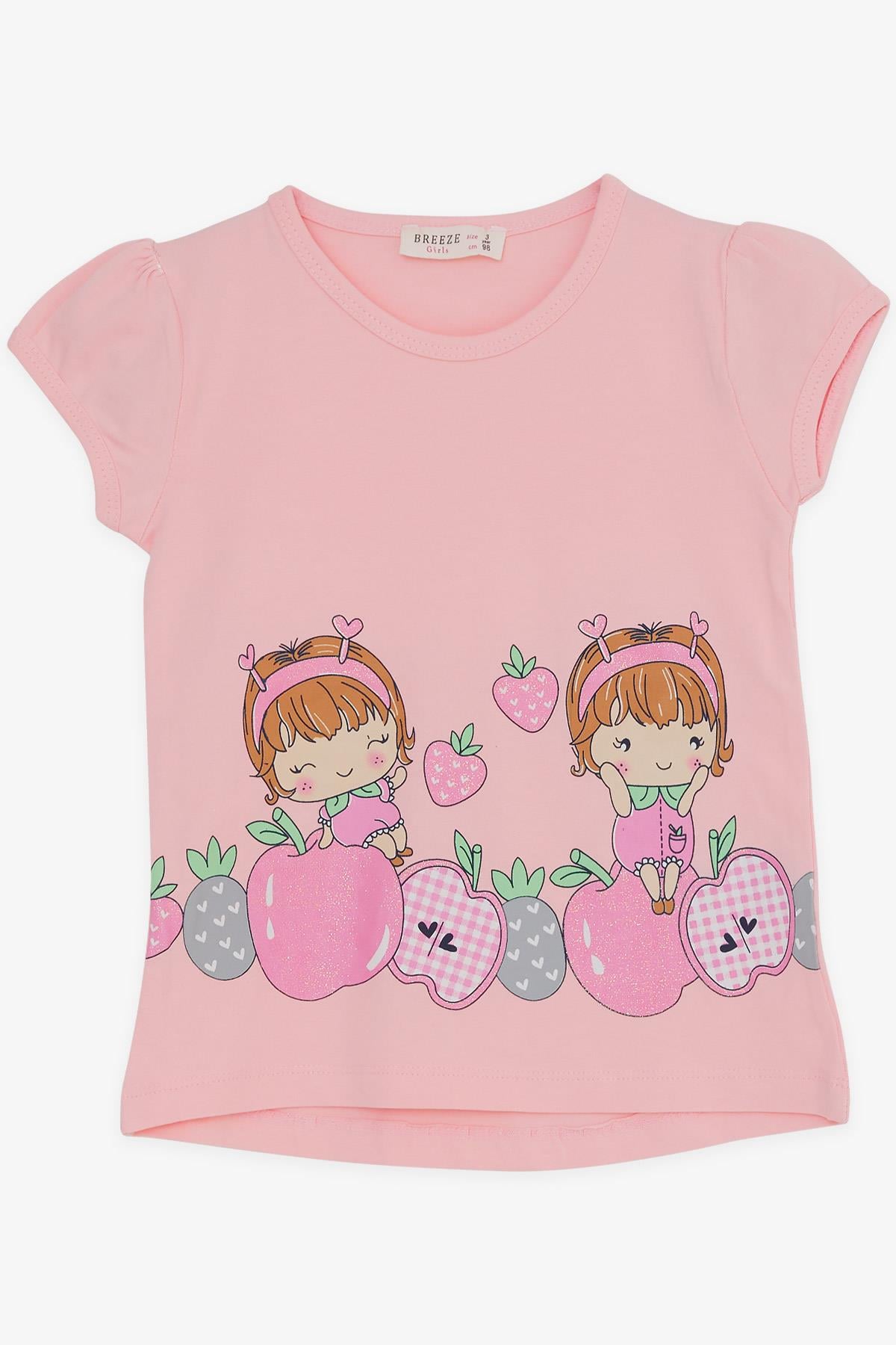 Breeze Kız Bebek Kapri Taytlı Takım Elma Desenli Pudra (1-4 Yaş)