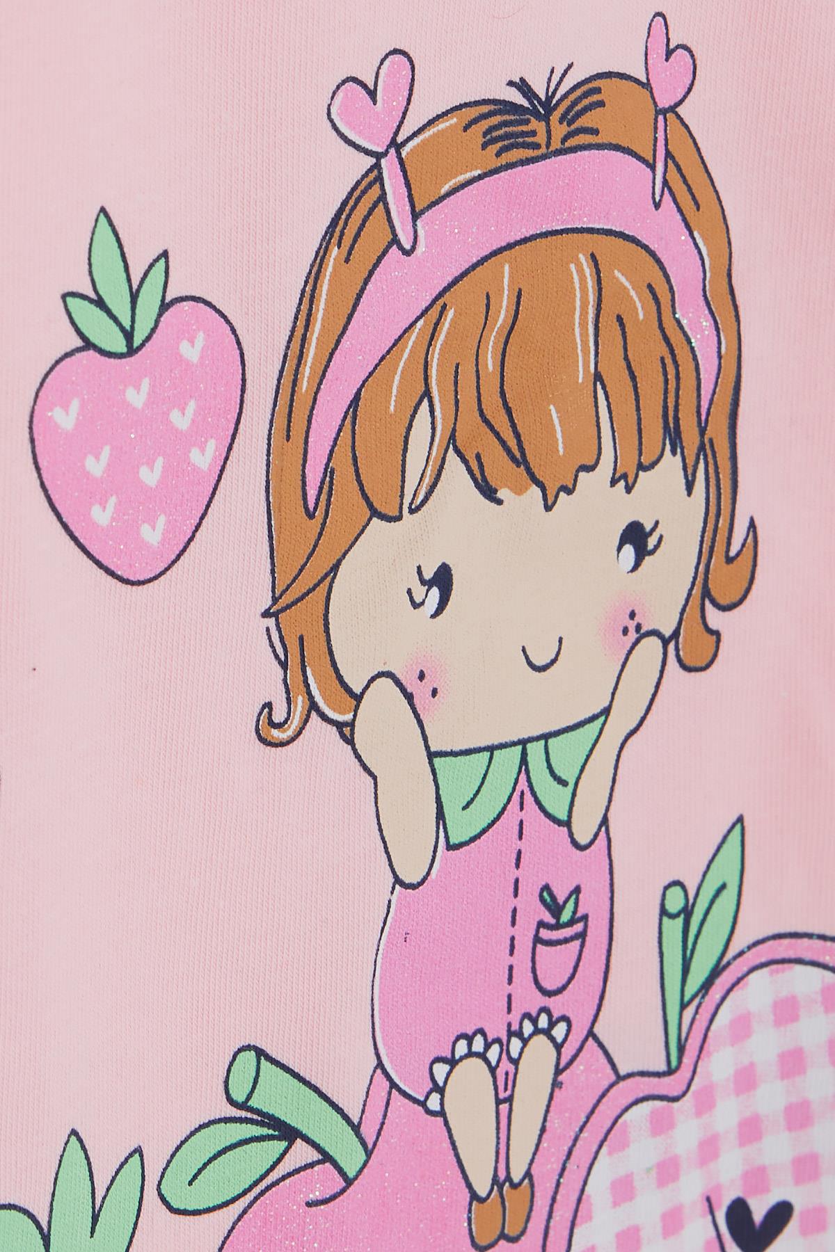 Breeze Kız Bebek Kapri Taytlı Takım Elma Desenli Pudra (1-4 Yaş)