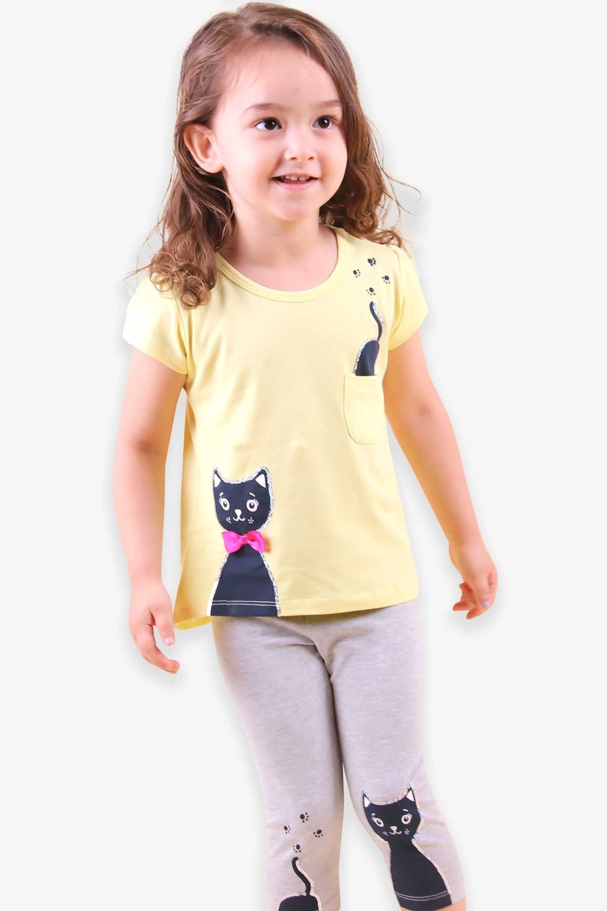 Breeze Kız Bebek Kapri Taytli Takim Kedisi Pullu Fiyonklu Sari (2 Yaş)