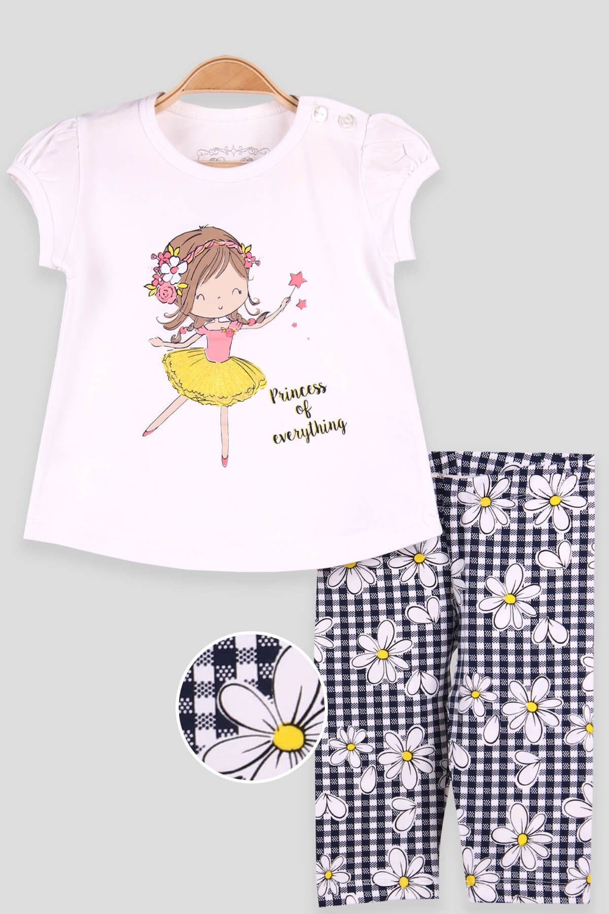 Breeze Kız Bebek Kapri Taytlı Takım Simli Kız Baskılı Ekru (1.5-5 Yaş)