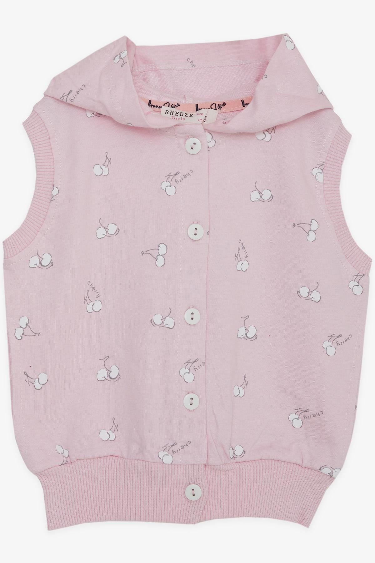 Breeze Kız Bebek Kapüşonlu Yelek Kiraz Desenli Pembe (6 Ay-2 Yaş)