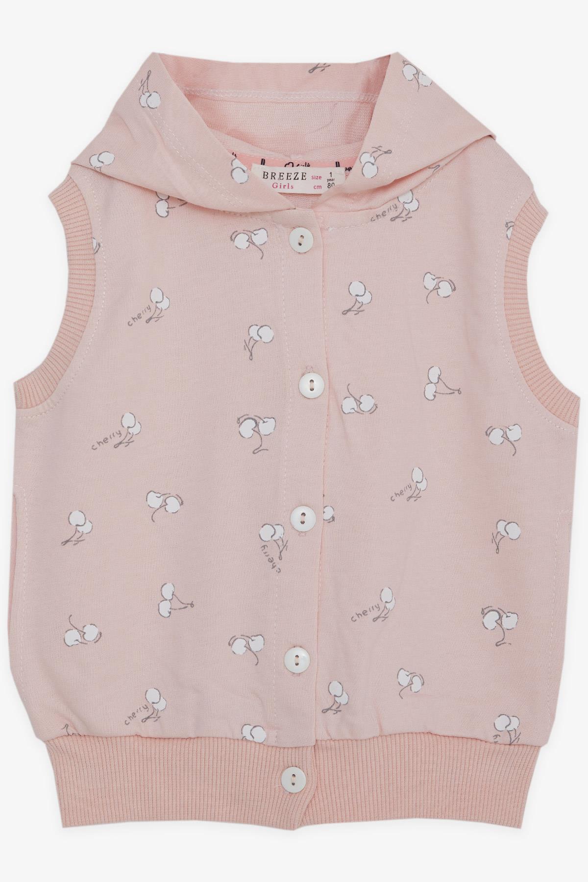 Breeze Kız Bebek Kapüşonlu Yelek Kiraz Desenli Somon (6 Ay-1.5 Yaş)