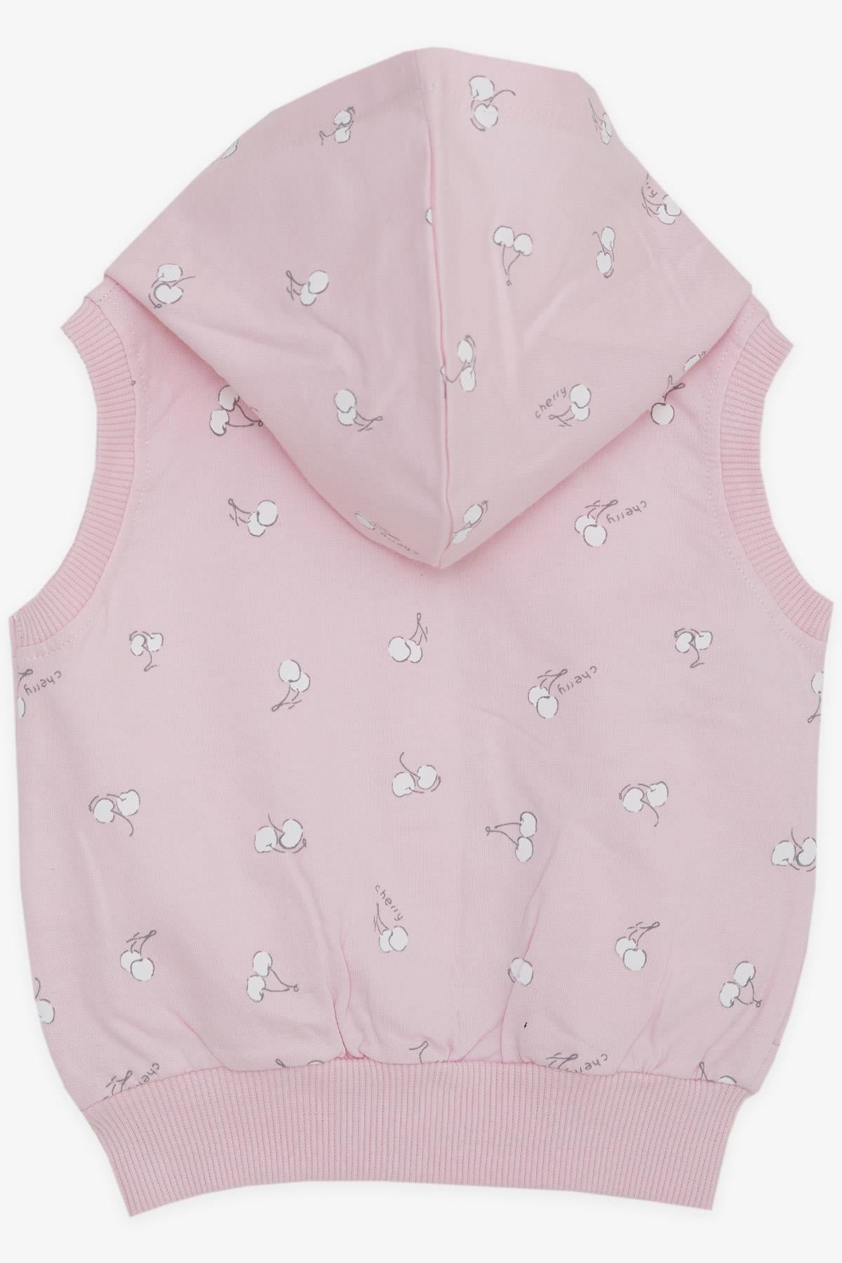 Breeze Kız Bebek Kapüşonlu Yelek Kiraz Desenli Pembe (6 Ay-2 Yaş)