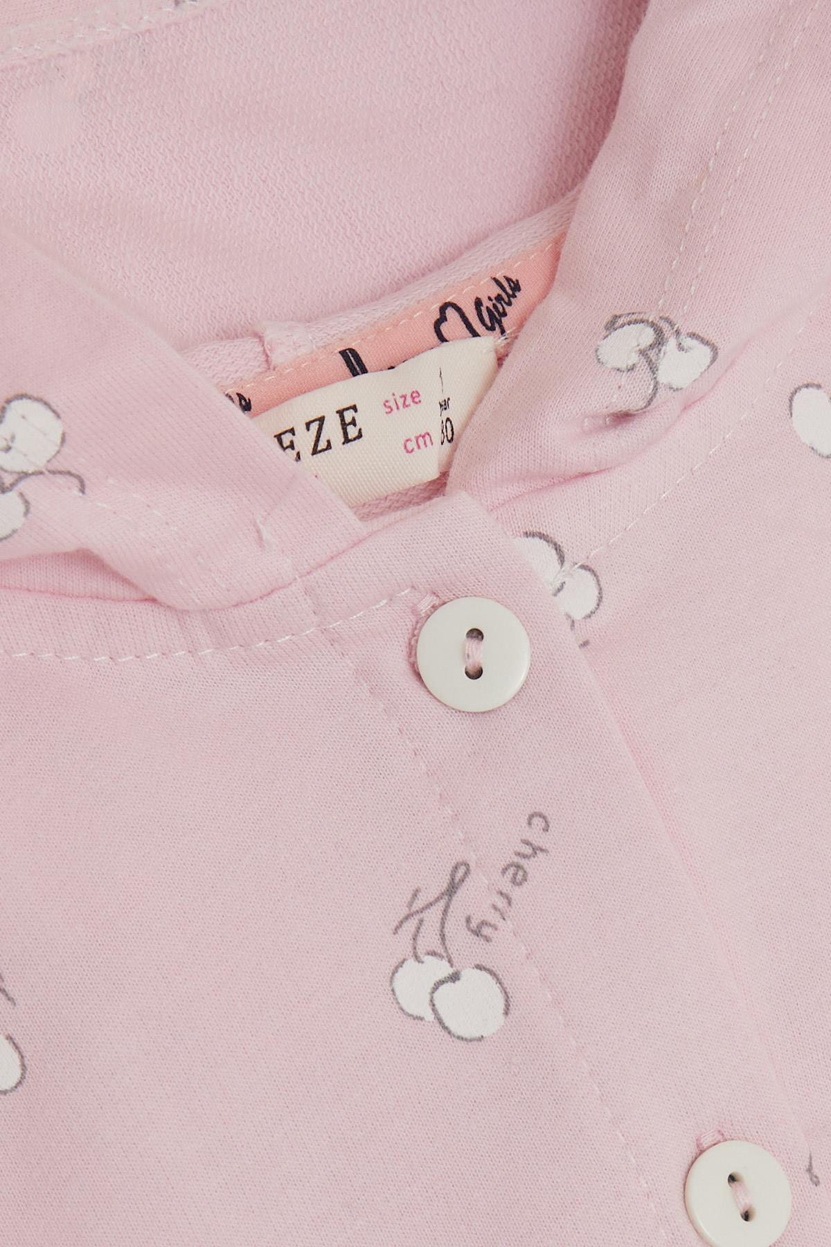Breeze Kız Bebek Kapüşonlu Yelek Kiraz Desenli Pembe (6 Ay-2 Yaş)