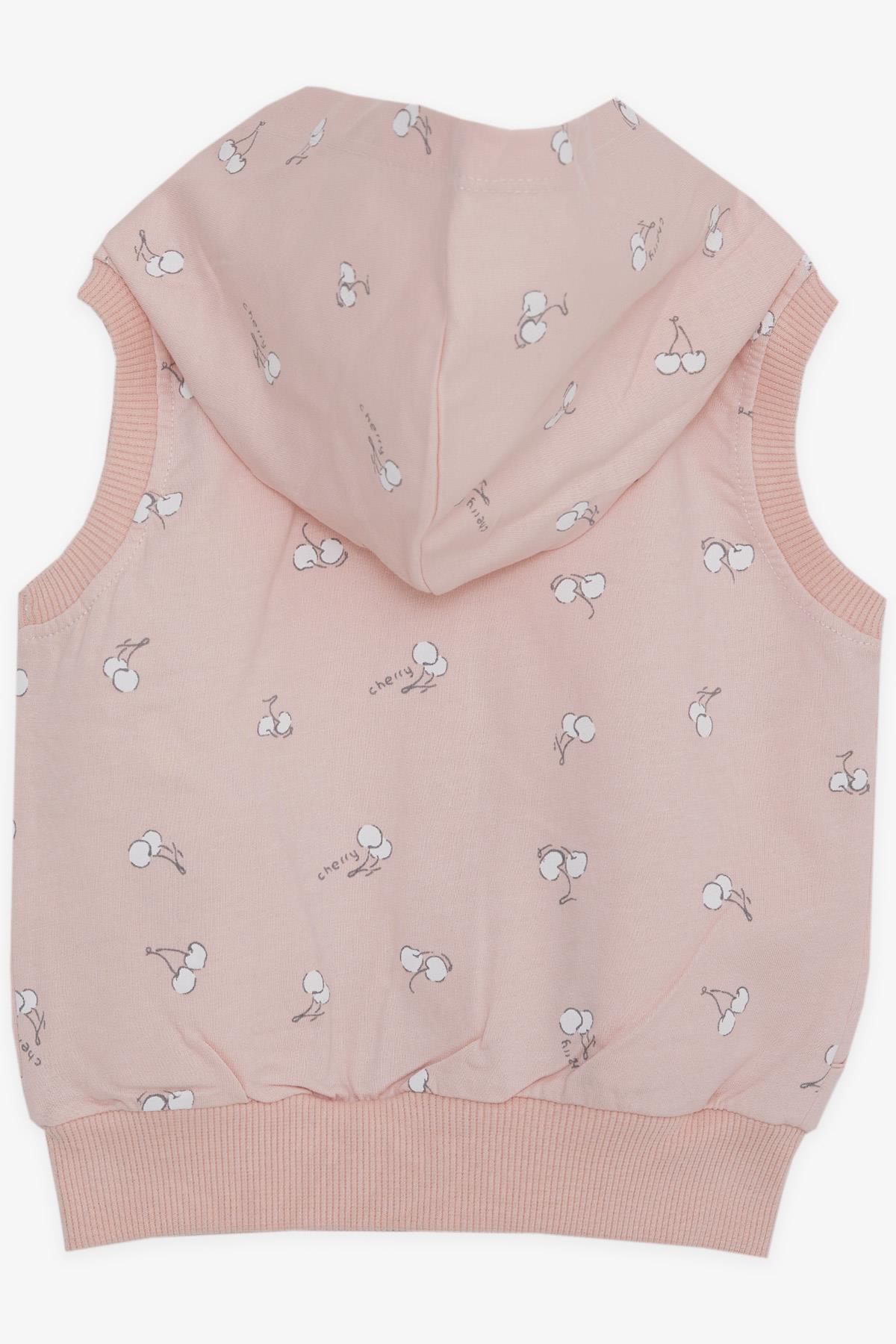 Breeze Kız Bebek Kapüşonlu Yelek Kiraz Desenli Somon (6 Ay-1.5 Yaş)