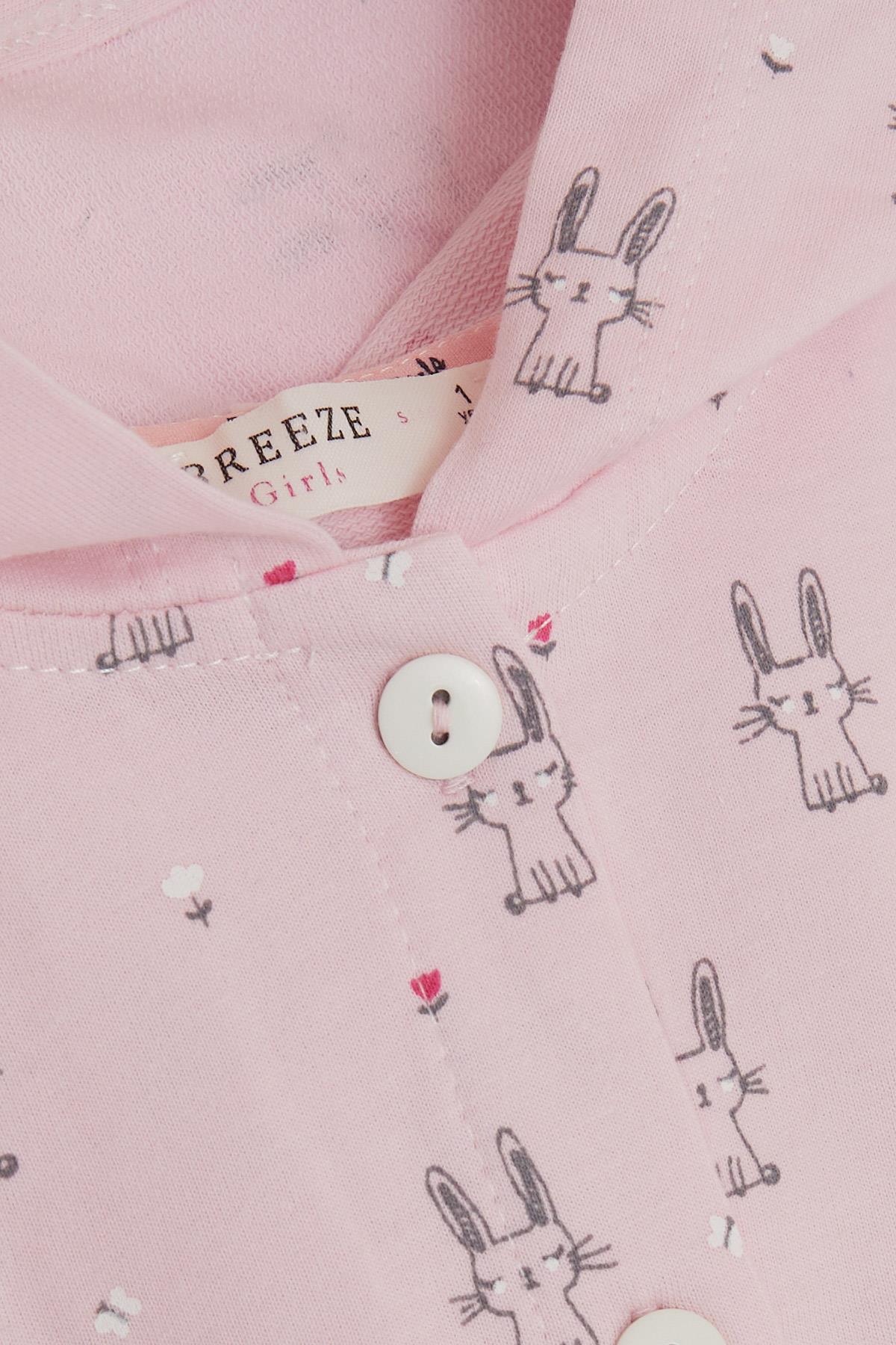 Breeze Kız Bebek Kapüşonlu Yelek Sevimli Tavşancık Desenli Pembe (6 Ay-2 Yaş)