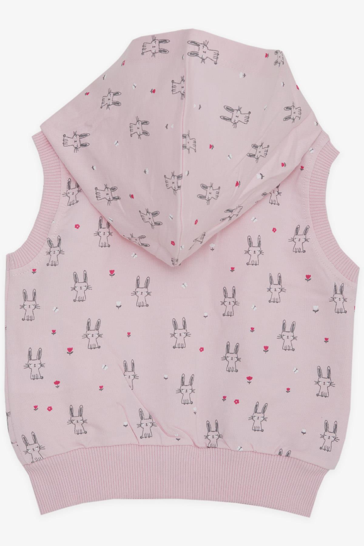 Breeze Kız Bebek Kapüşonlu Yelek Sevimli Tavşancık Desenli Pembe (6 Ay-2 Yaş)