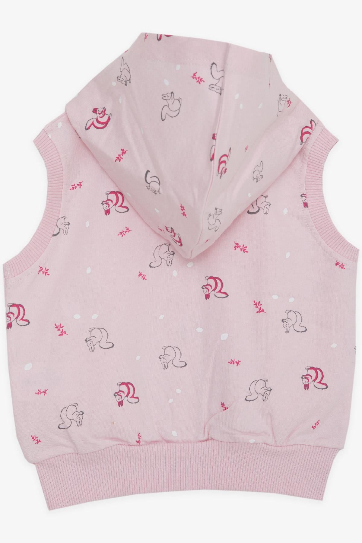 Breeze Kız Bebek Kapüşonlu Yelek Sevimli Sincap Desenli Pembe (6 Ay-2 Yaş)