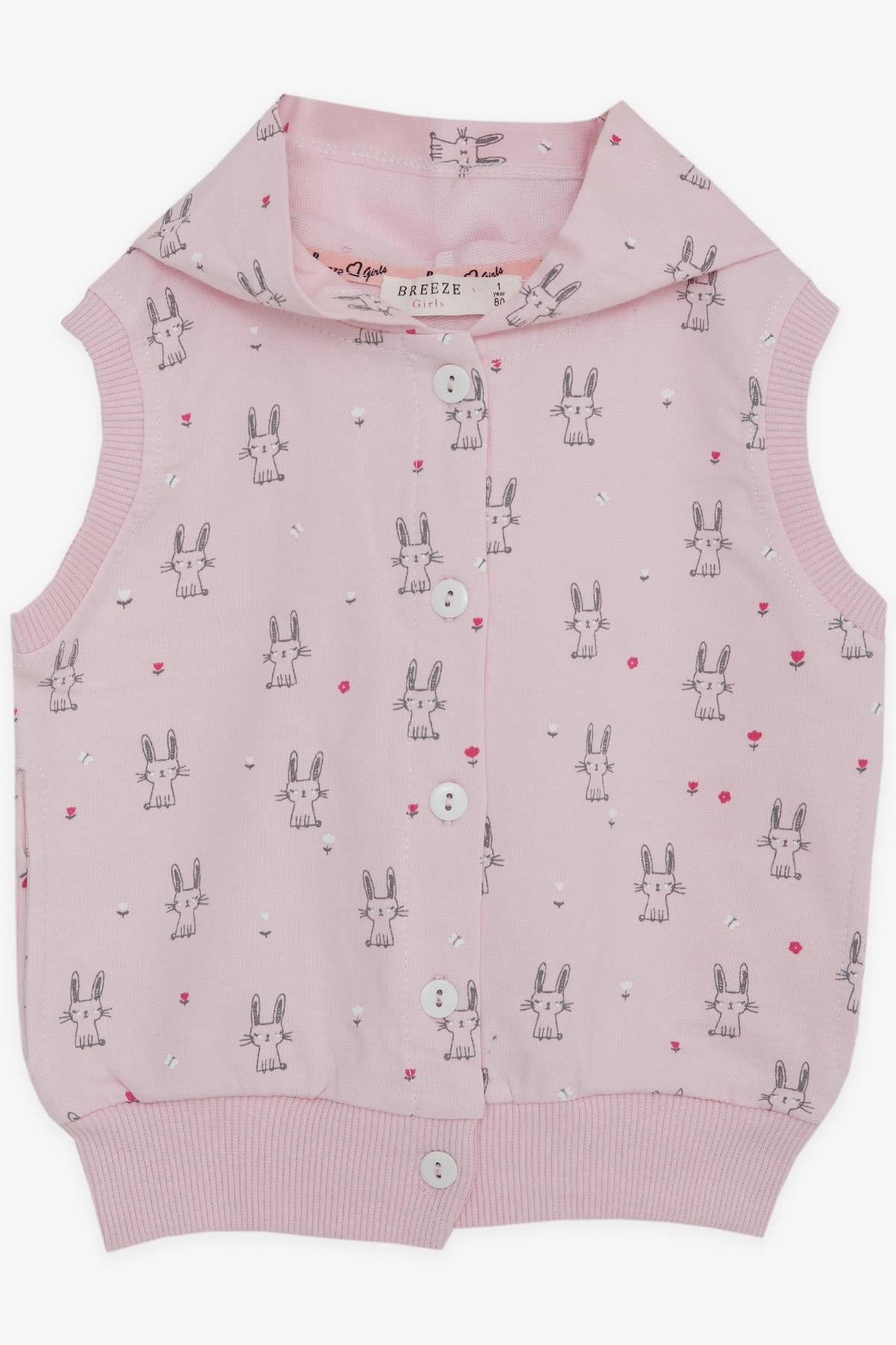 Breeze Kız Bebek Kapüşonlu Yelek Sevimli Tavşancık Desenli Pembe (6 Ay-2 Yaş)