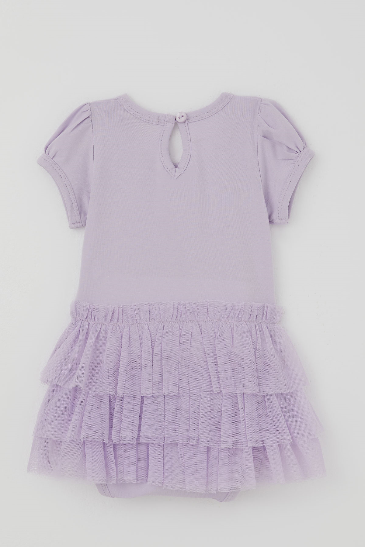 Breeze Kız Bebek Kısa Kollu Çıtçıtlı Zıbın Elbise Tütü Etekli Fiyonk Detaylı Lila (6 Ay - 2 Yaş)