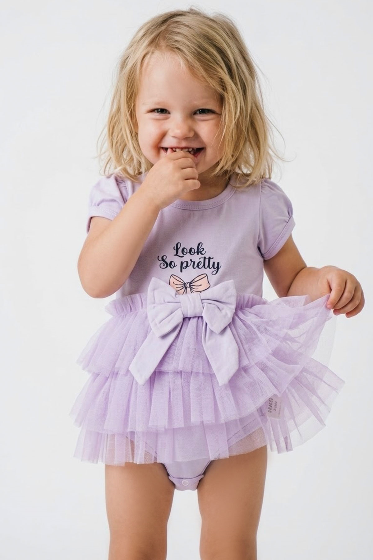 Breeze Kız Bebek Kısa Kollu Çıtçıtlı Zıbın Elbise Tütü Etekli Fiyonk Detaylı Lila (6 Ay - 2 Yaş)