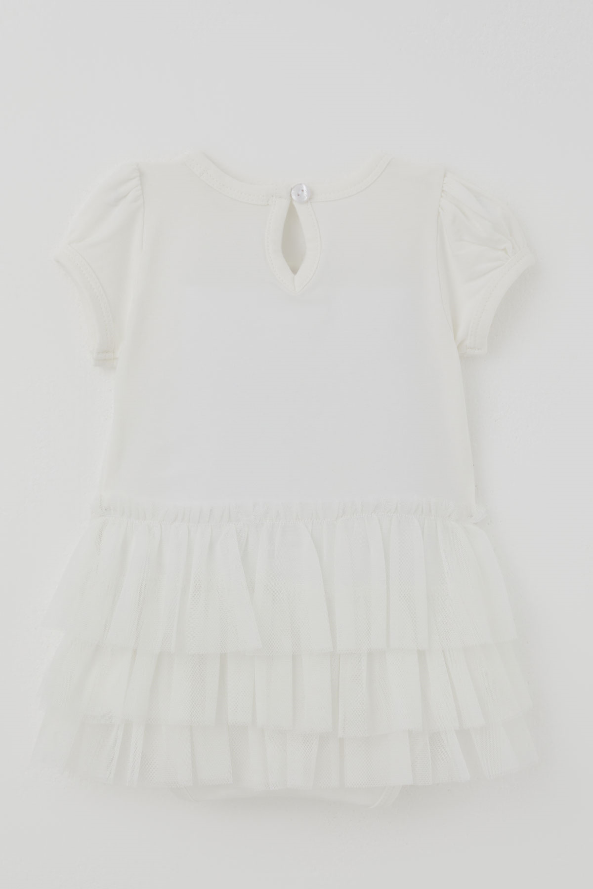 Breeze Kız Bebek Kısa Kollu Çıtçıtlı Zıbın Elbise Tütü Etekli Fiyonk Detaylı Ekru (6 Ay - 2 Yaş)