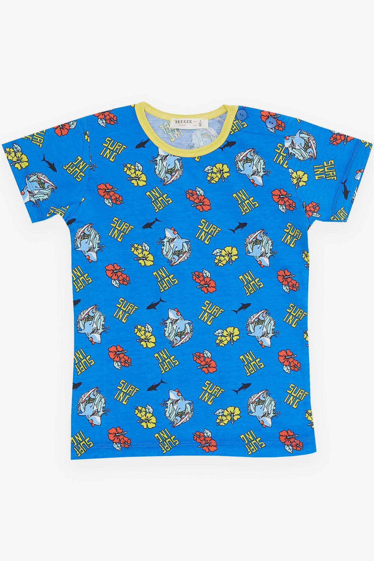 Breeze Kız Bebek Kısa Kollu Pijama Takımı Sörfçü Köpek Balığı Mavi (9 Ay-3 Yaş)