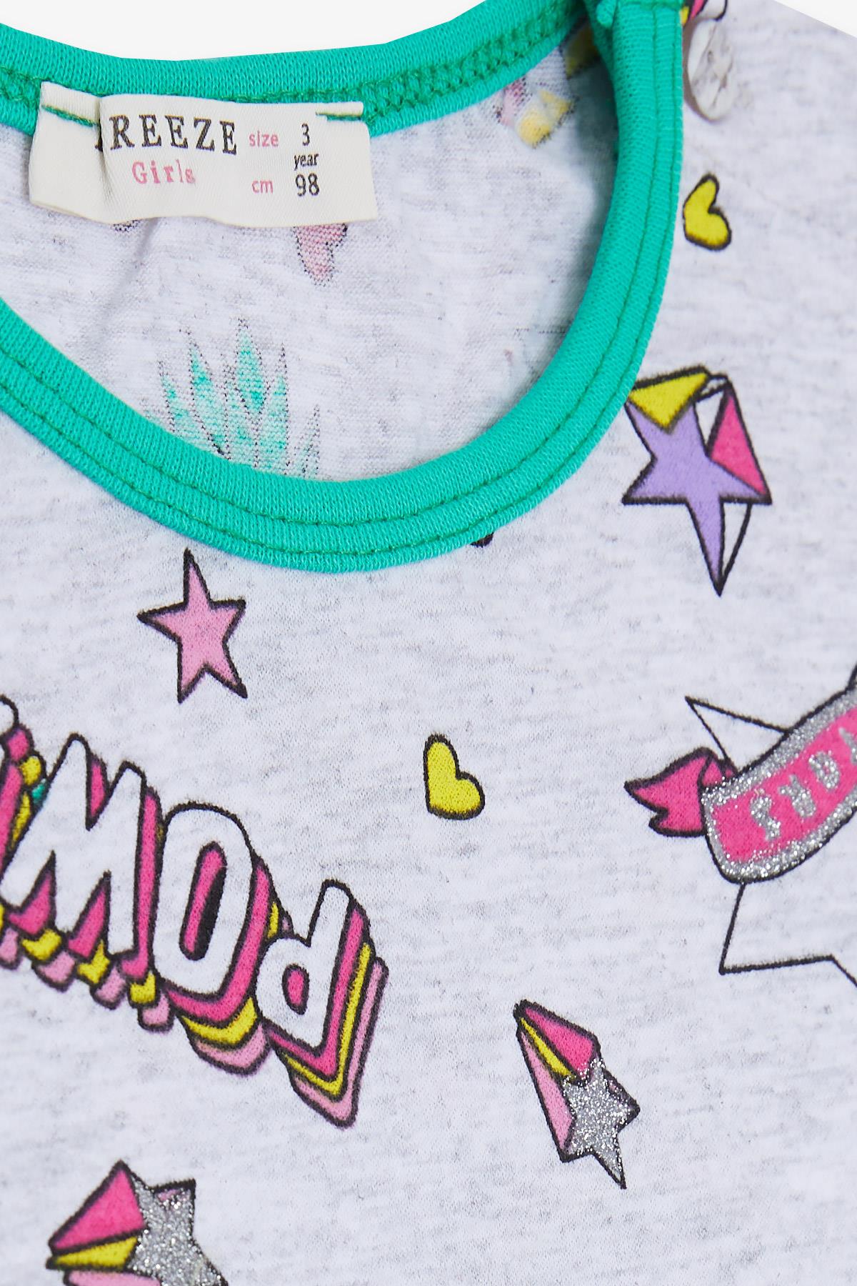 Breeze Kız Bebek Kısa Kollu Pijama Takımı Gökyüzü Temalı Ananas Desenli Açık Gri Melanj (9 Ay-3 Yaş)