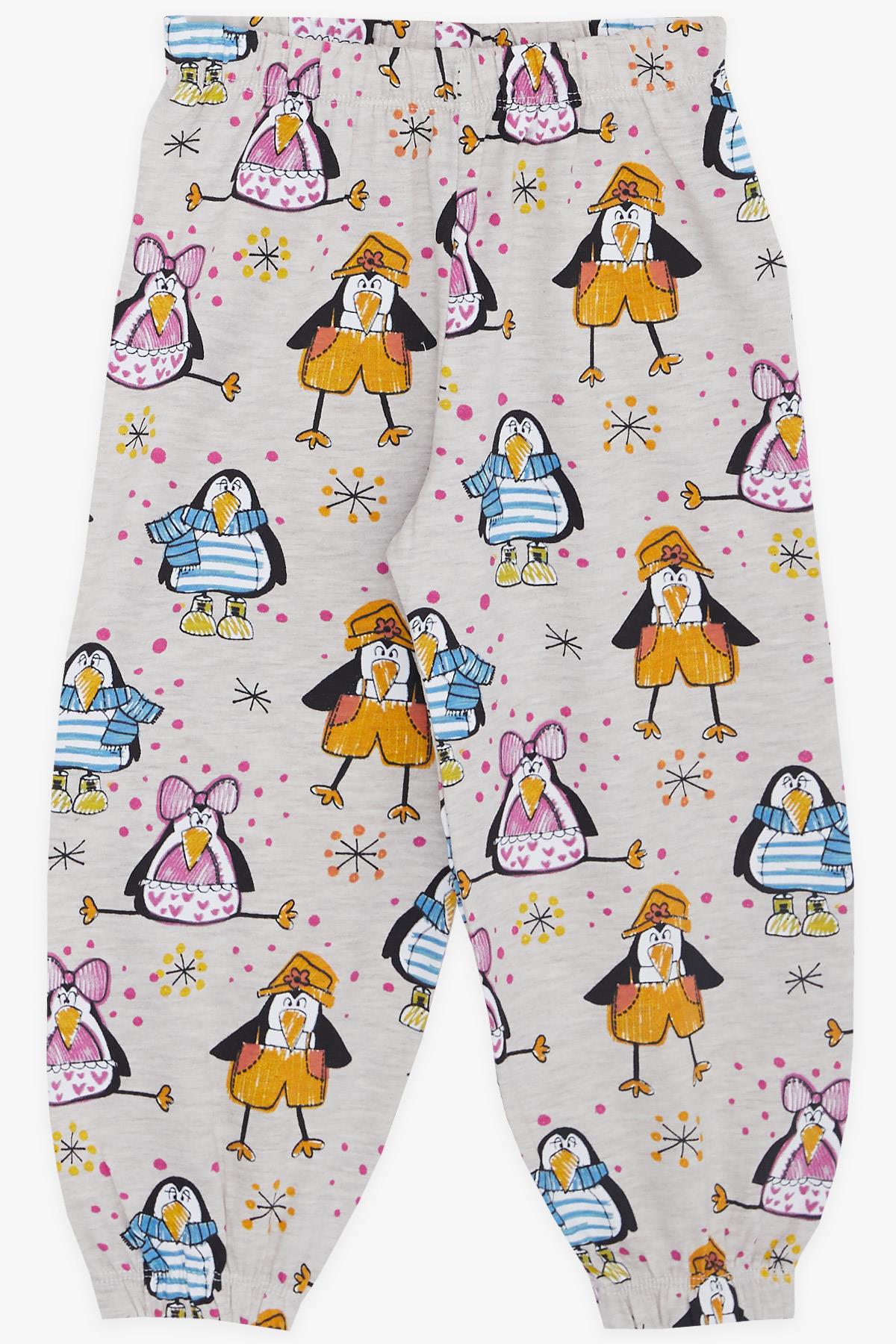 Breeze Kız Bebek Kısa Kollu Pijama Takımı Çılgın Penguen Desenli Bej Melanj (9 Ay-3 Yaş)