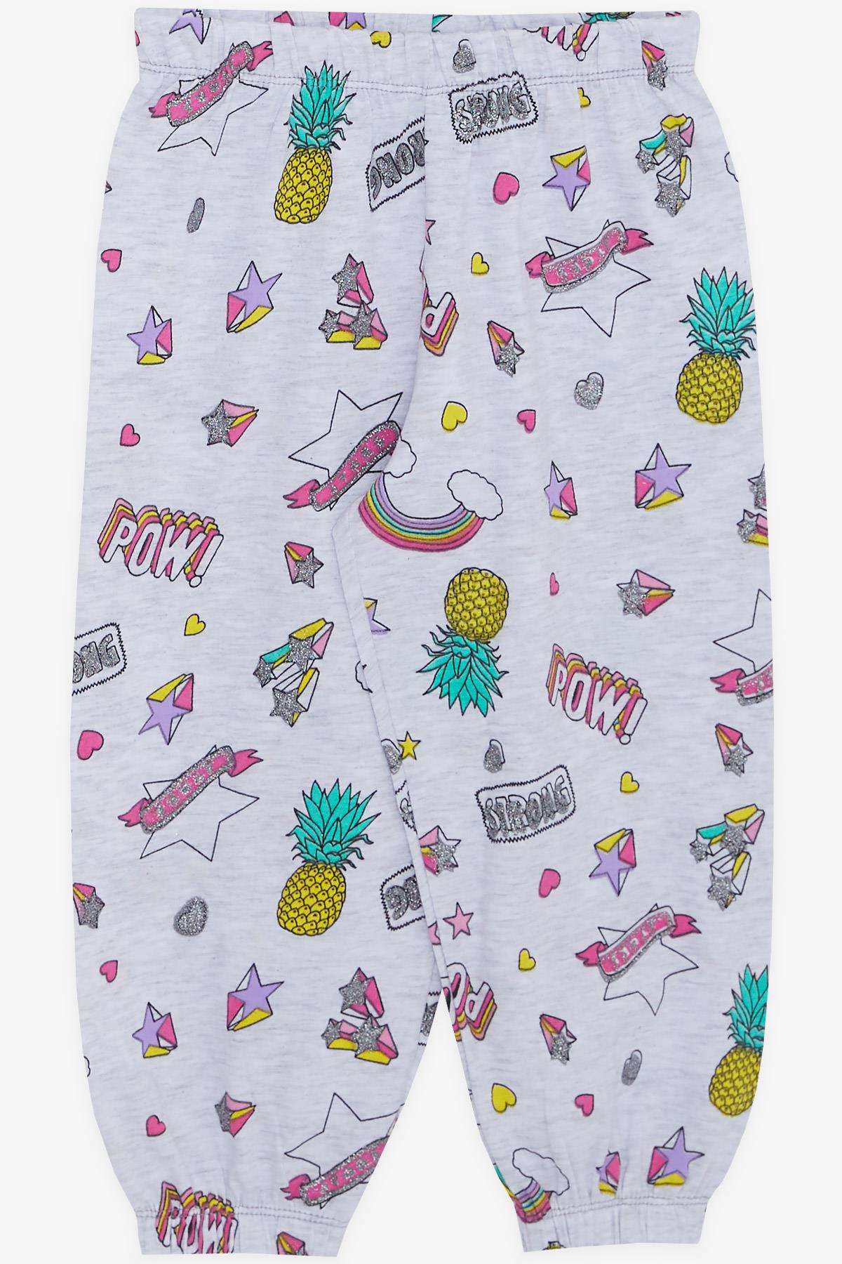 Breeze Kız Bebek Kısa Kollu Pijama Takımı Gökyüzü Temalı Ananas Desenli Açık Gri Melanj (9 Ay-3 Yaş)