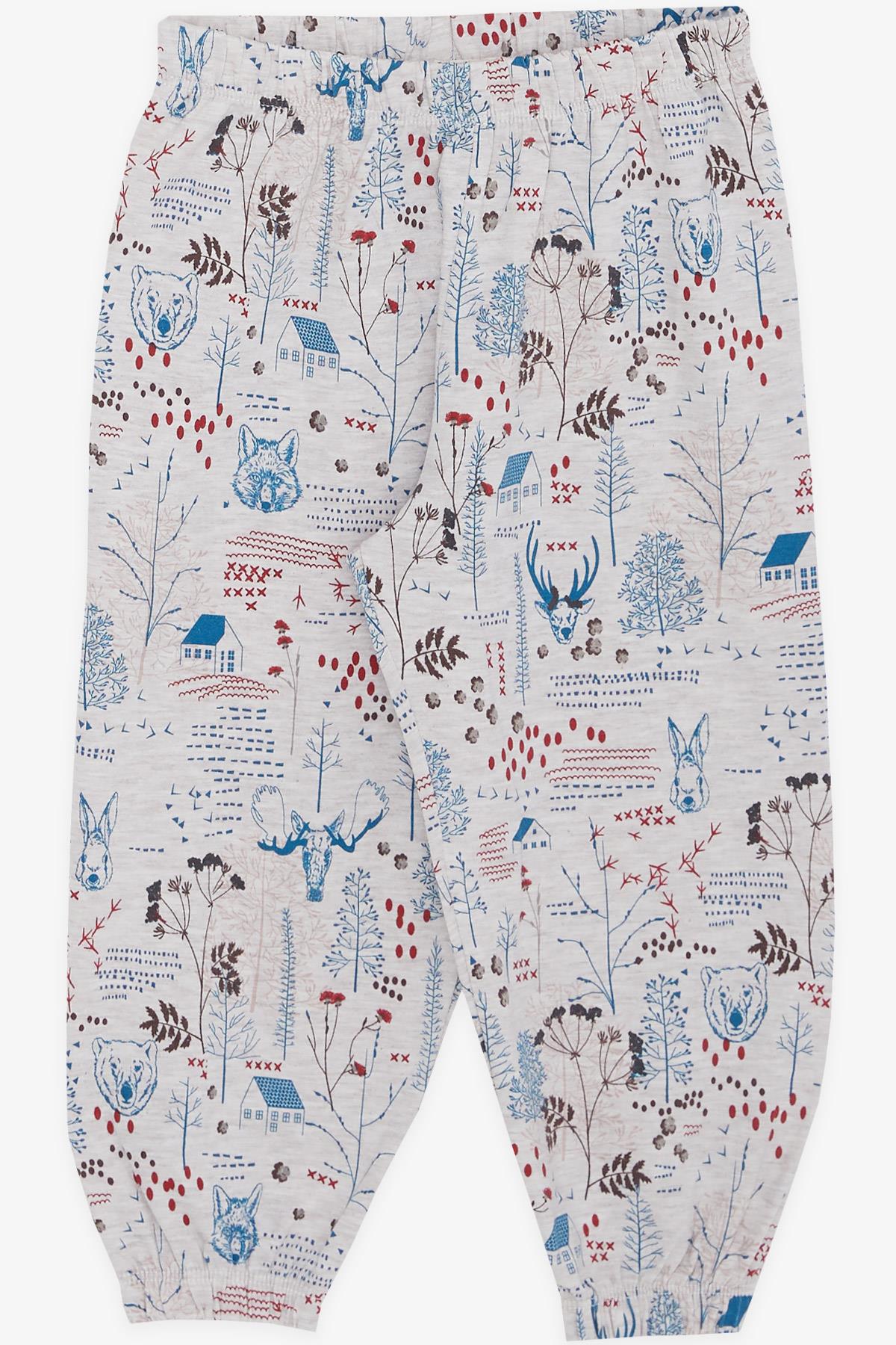 Breeze Kız Bebek Kısa Kollu Pijama Takımı Doğa Temalı Hayvancık Desenli Bej Melanj (9 Ay-3 Yaş)