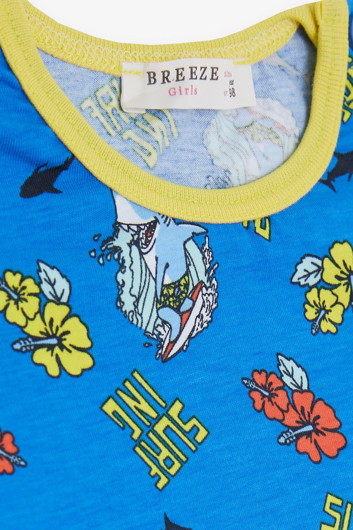 Breeze Kız Bebek Kısa Kollu Pijama Takımı Sörfçü Köpek Balığı Mavi (9 Ay-3 Yaş)