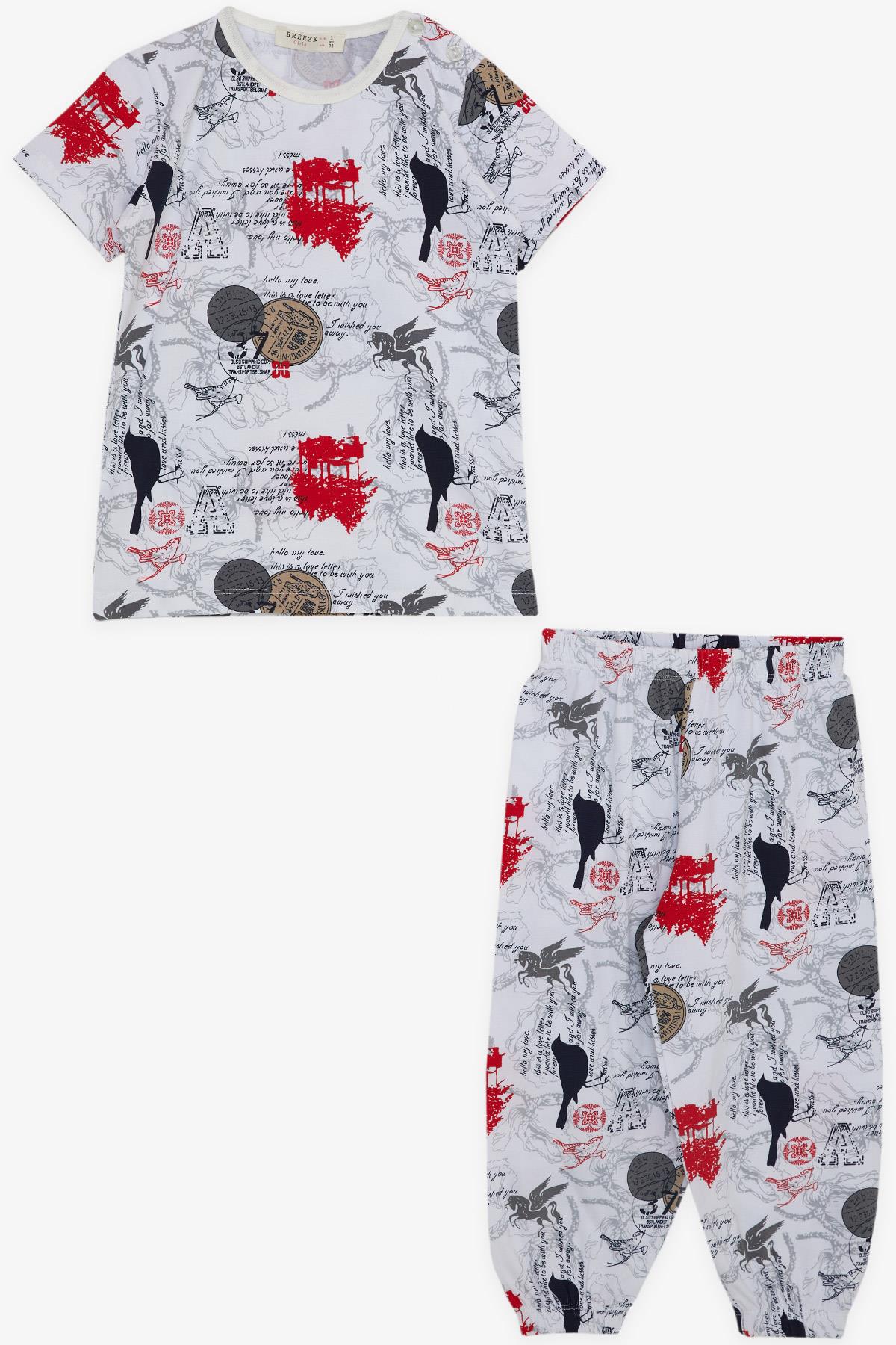 Breeze Kız Bebek Kısa Kollu Pijama Takımı Yazı Desenli Beyaz (9 Ay-3 Yaş)