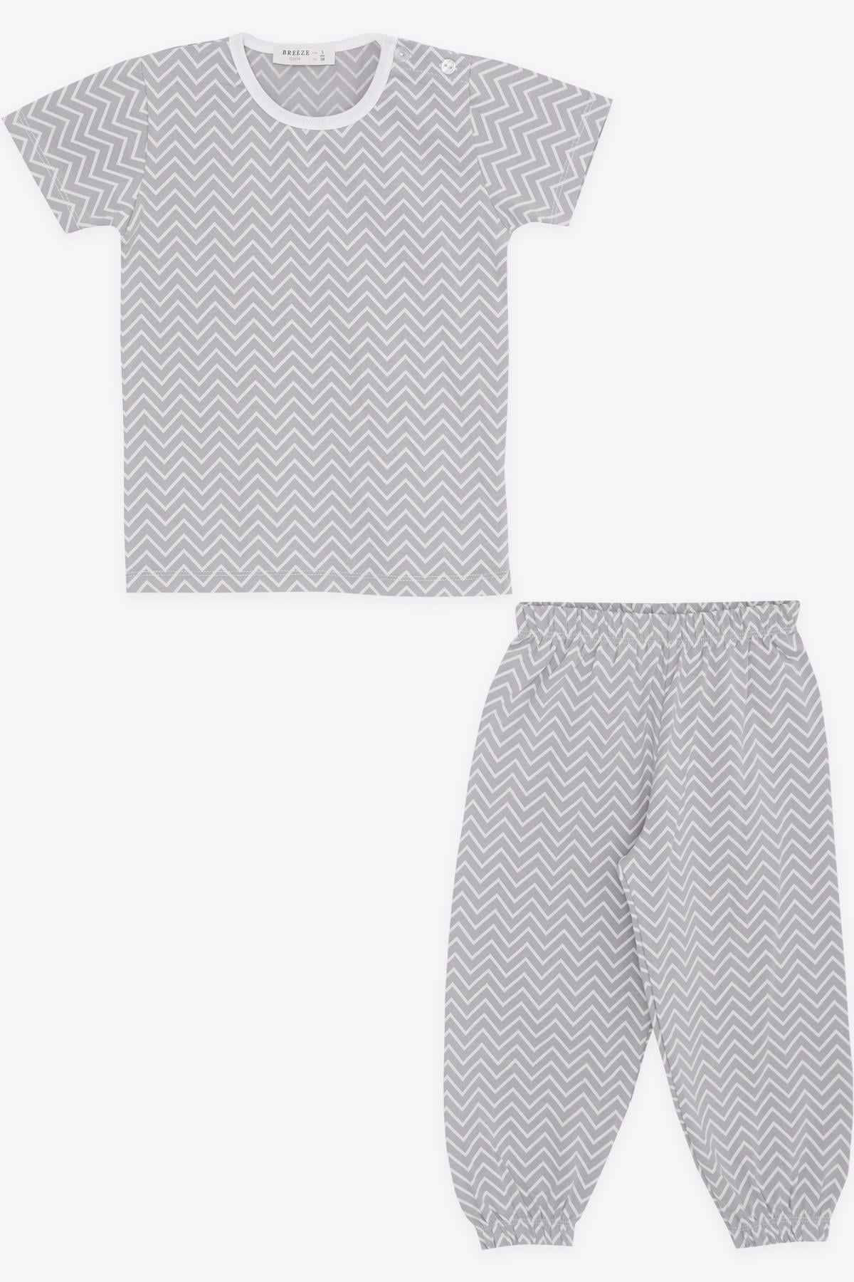 Breeze Kız Bebek Kısa Kollu Pijama Takımı Zikzak Desenli Vizon (9 Ay-3 Yaş)