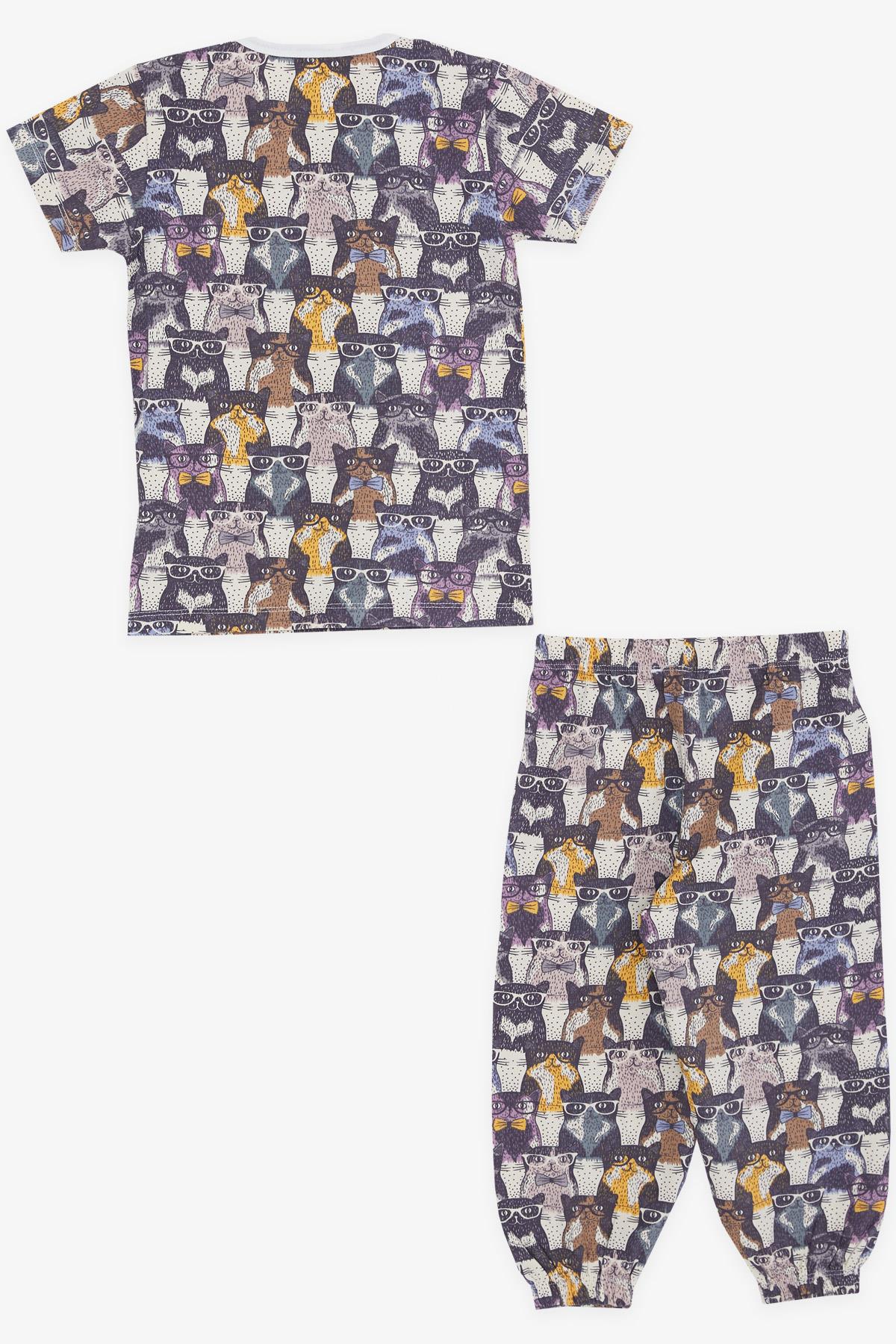 Breeze Kız Bebek Kısa Kollu Pijama Takımı Gözlüklü Kedicik Desenli Karışık Renk (9 Ay-3 Yaş)