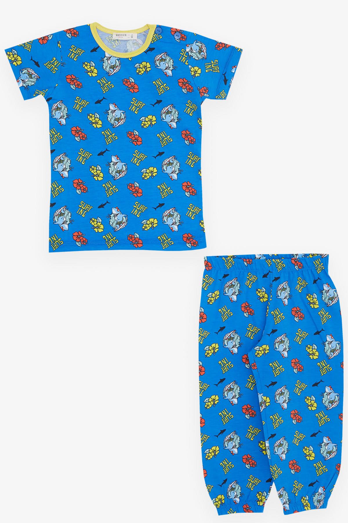 Breeze Kız Bebek Kısa Kollu Pijama Takımı Sörfçü Köpek Balığı Mavi (9 Ay-3 Yaş)