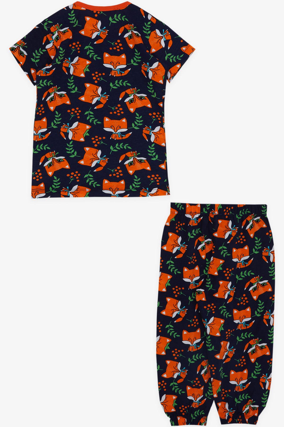 Breeze Kız Bebek Kısa Kollu Pijama Takımı Tilkicik Desenli Lacivert (9 Ay-3 Yaş)
