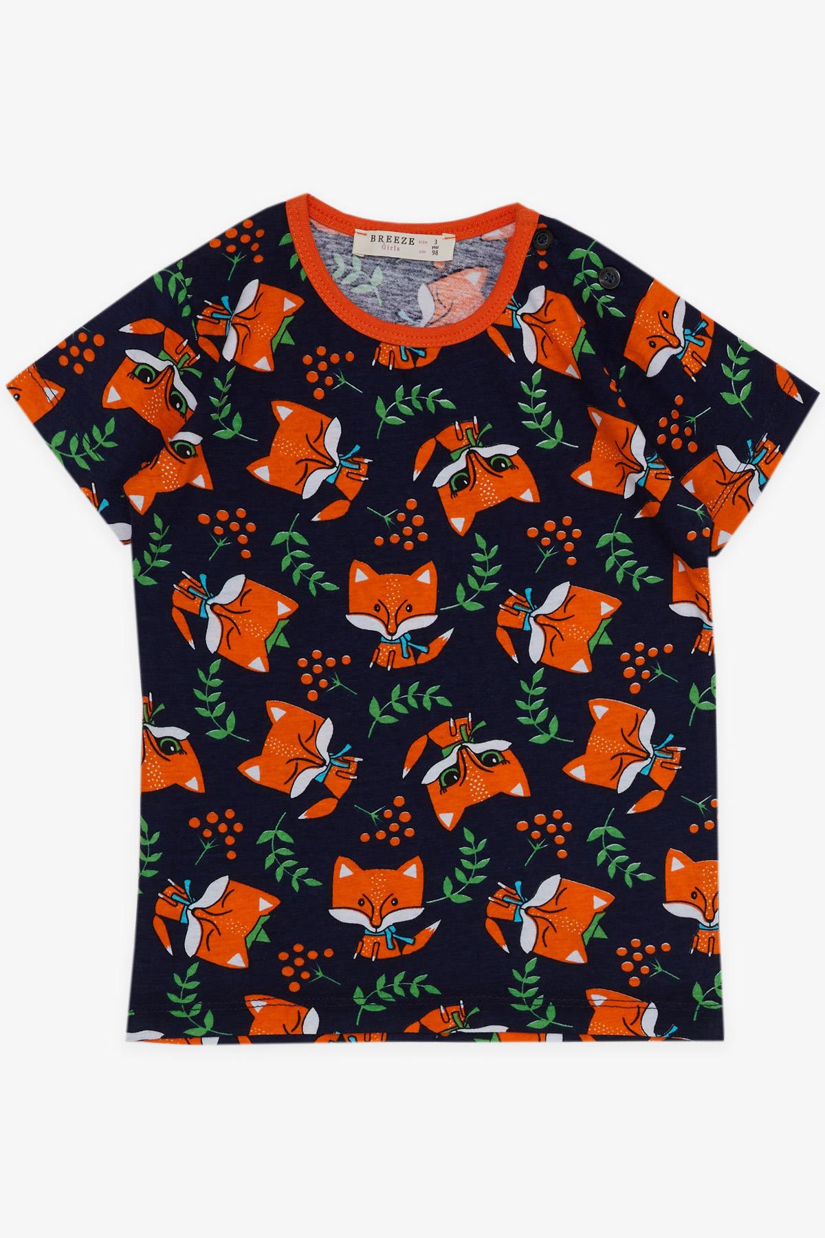 Breeze Kız Bebek Kısa Kollu Pijama Takımı Tilkicik Desenli Lacivert (9 Ay-3 Yaş)