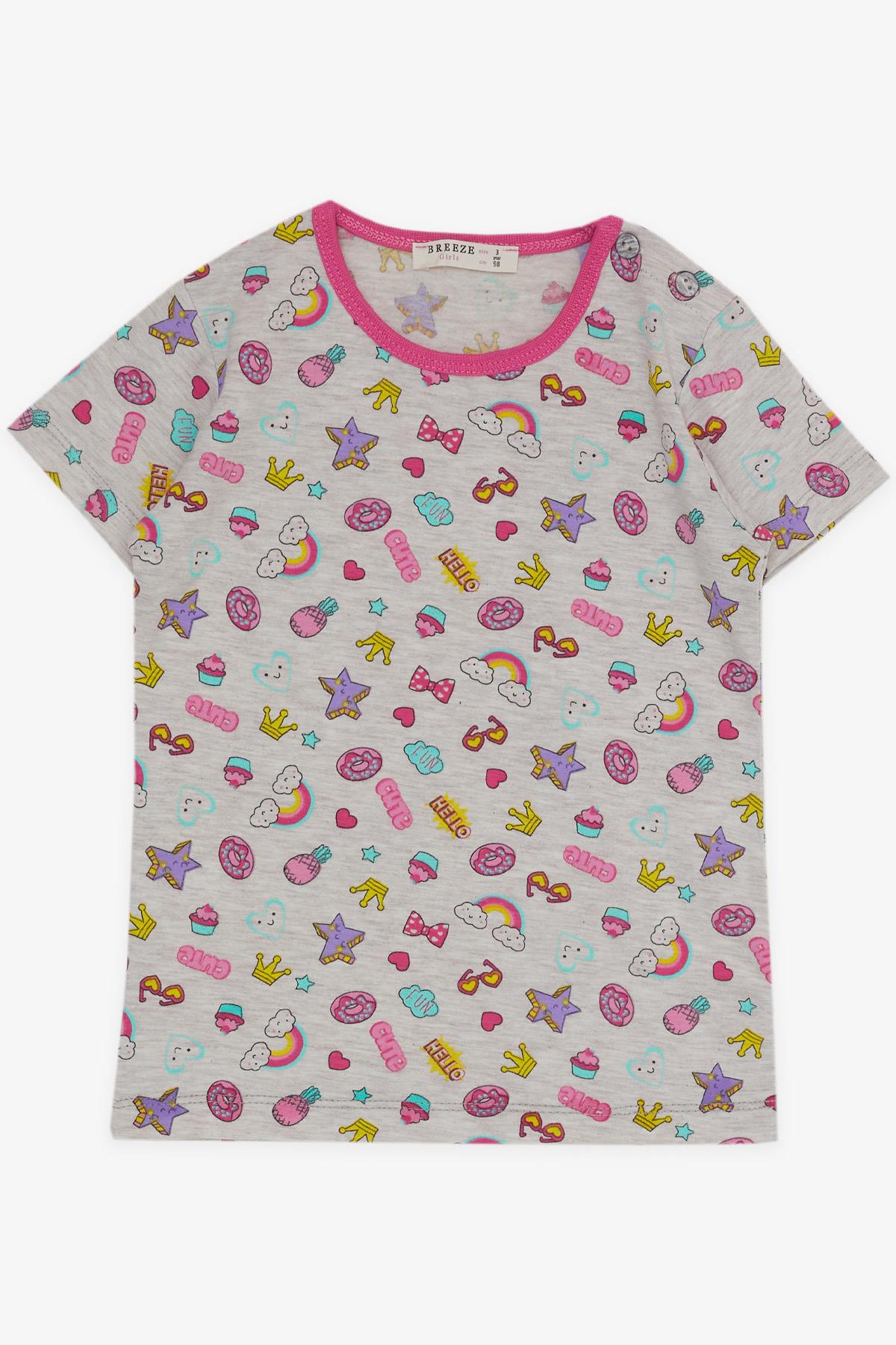 Breeze Kız Bebek Kısa Kollu Pijama Takımı Parti Temalı Bej Melanj (9 Ay-3 Yaş)