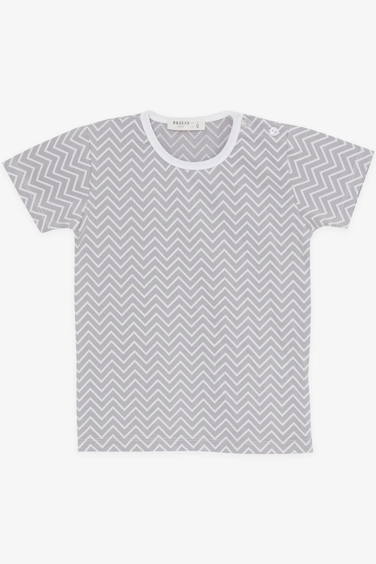 Breeze Kız Bebek Kısa Kollu Pijama Takımı Zikzak Desenli Vizon (9 Ay-3 Yaş)