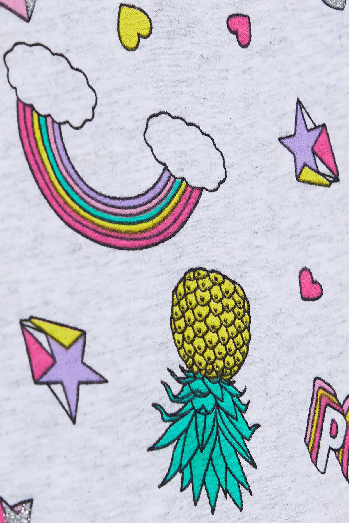 Breeze Kız Bebek Kısa Kollu Pijama Takımı Gökyüzü Temalı Ananas Desenli Açık Gri Melanj (9 Ay-3 Yaş)