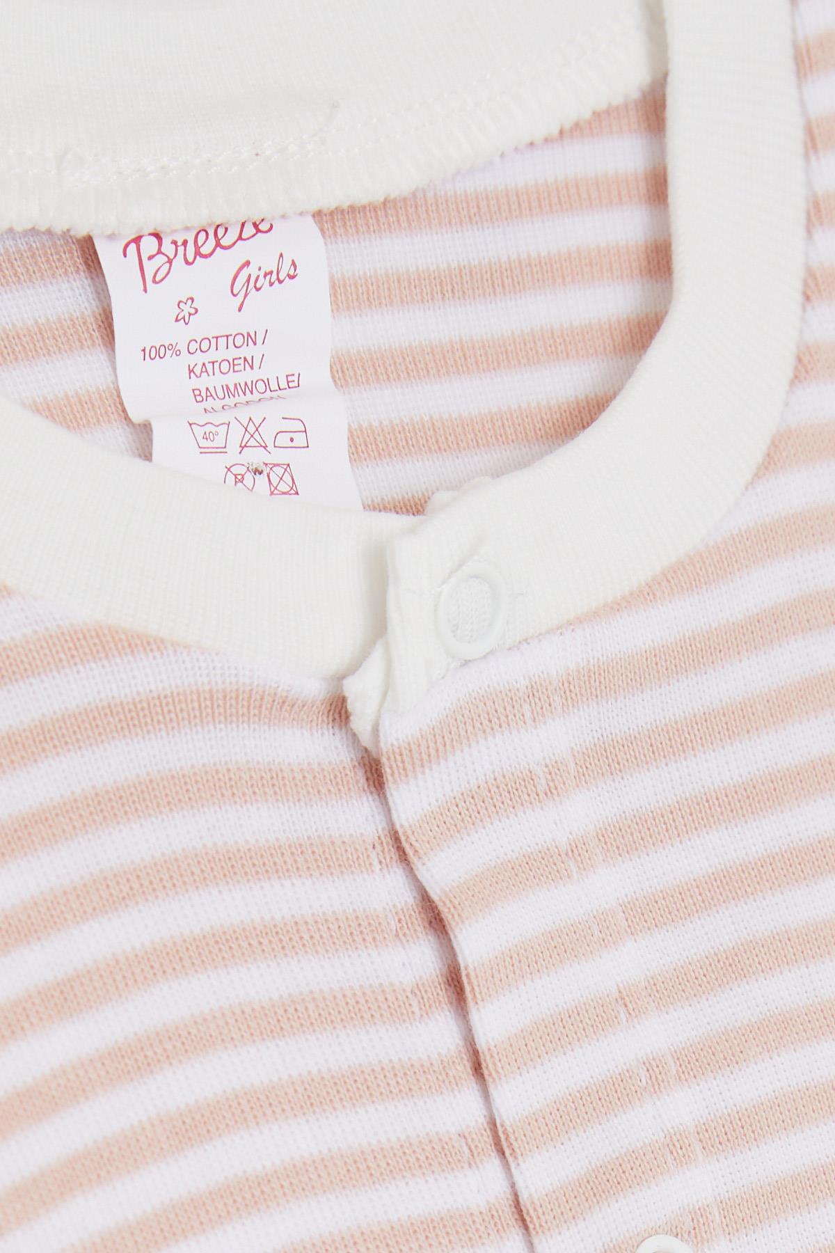 Breeze Kız Bebek Kısa Kollu Tulum Çizgili Kelebek Nakışlı Somon (0-3 Ay-6 Ay)