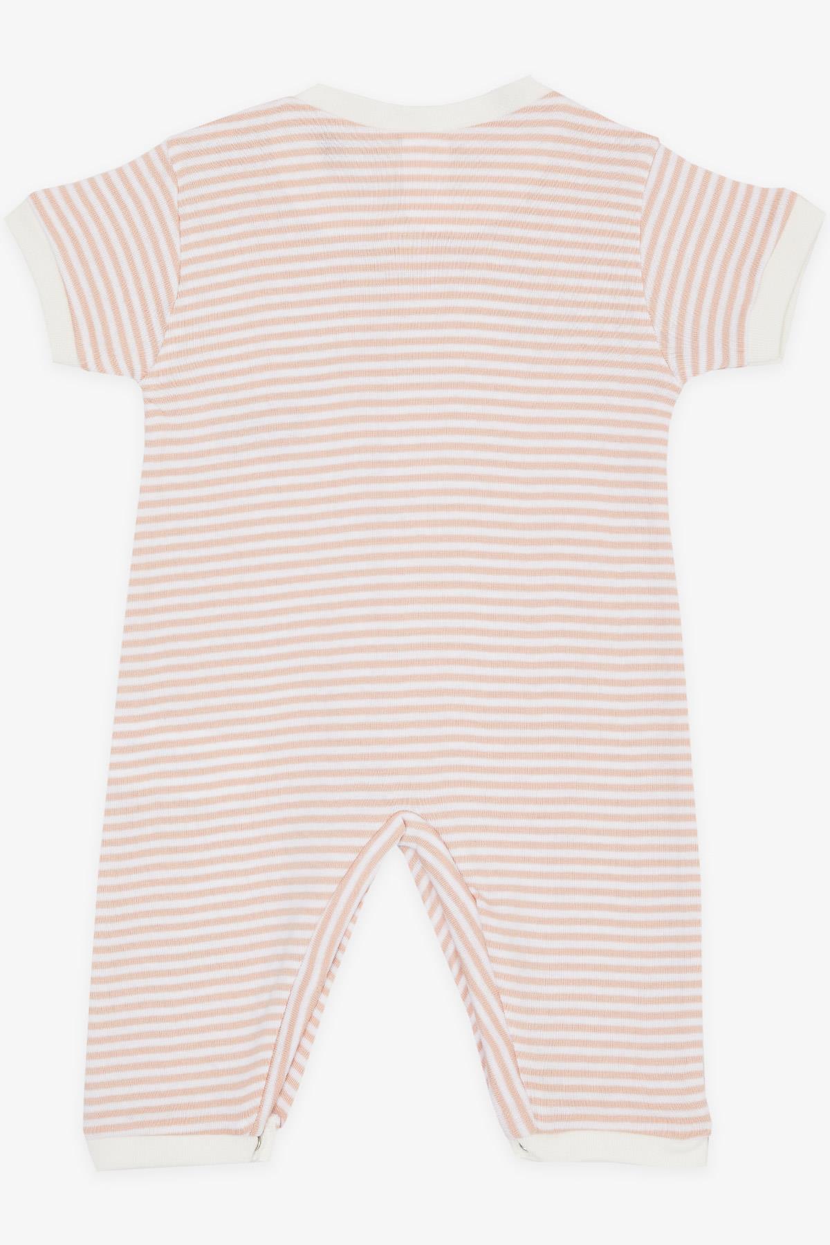 Breeze Kız Bebek Kısa Kollu Tulum Çizgili Kelebek Nakışlı Somon (0-3 Ay-6 Ay)