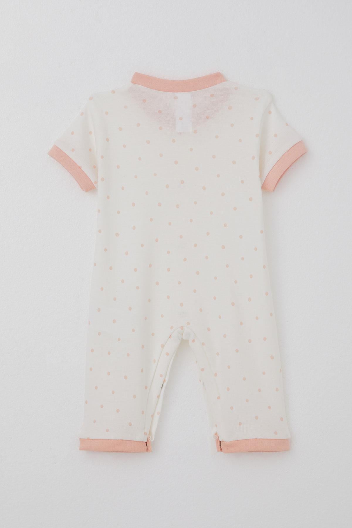 Breeze Kız Bebek Kısa Kollu Tulum Puantiye Desenli Ekru (0-6 Ay)