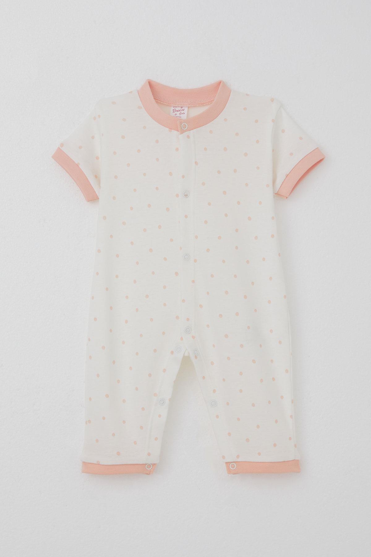 Breeze Kız Bebek Kısa Kollu Tulum Puantiye Desenli Ekru (0-6 Ay)