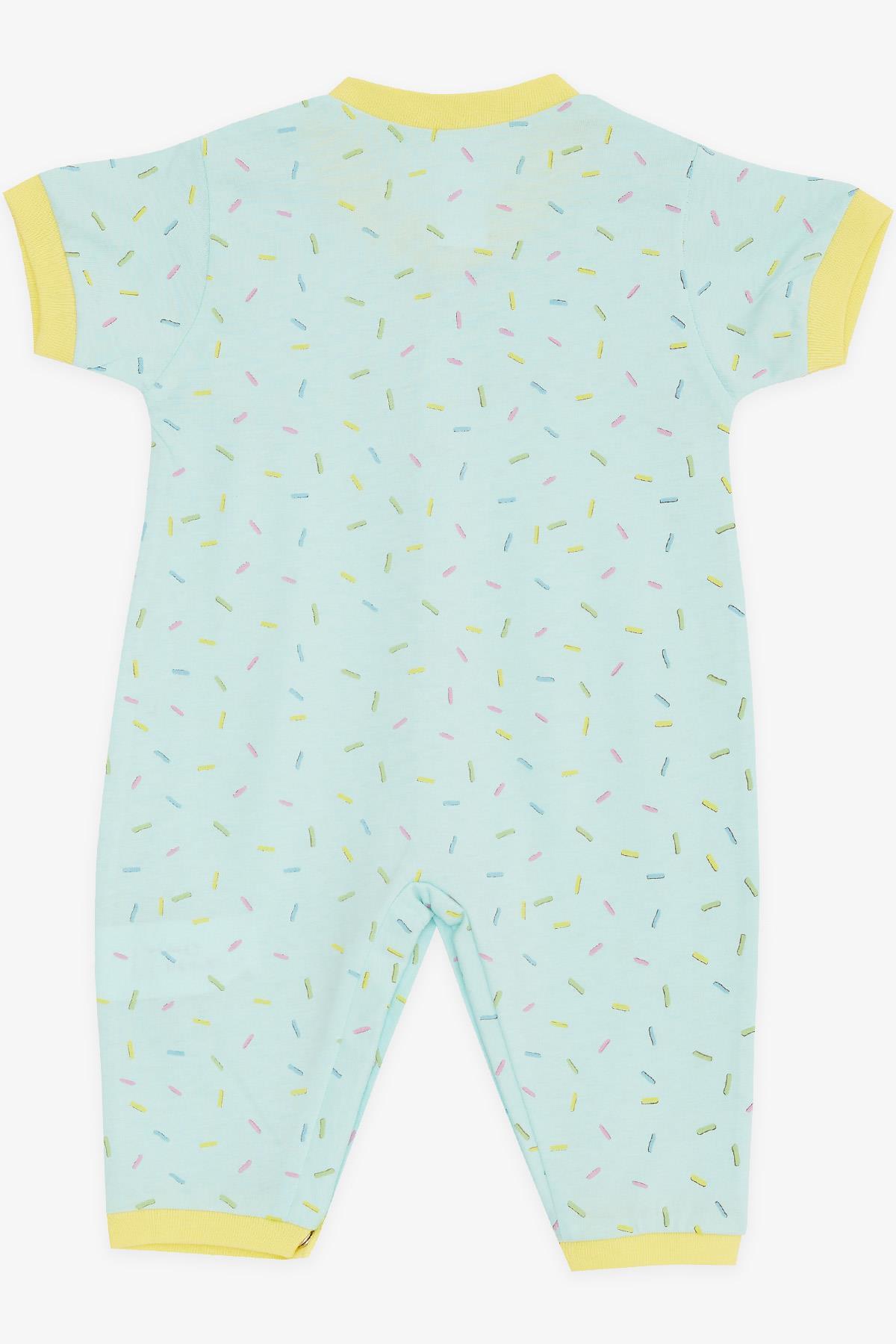 Breeze Kız Bebek Kısa Kollu Tulum Renkli Desenli Su Yeşili (0-3 Ay-6 Ay)