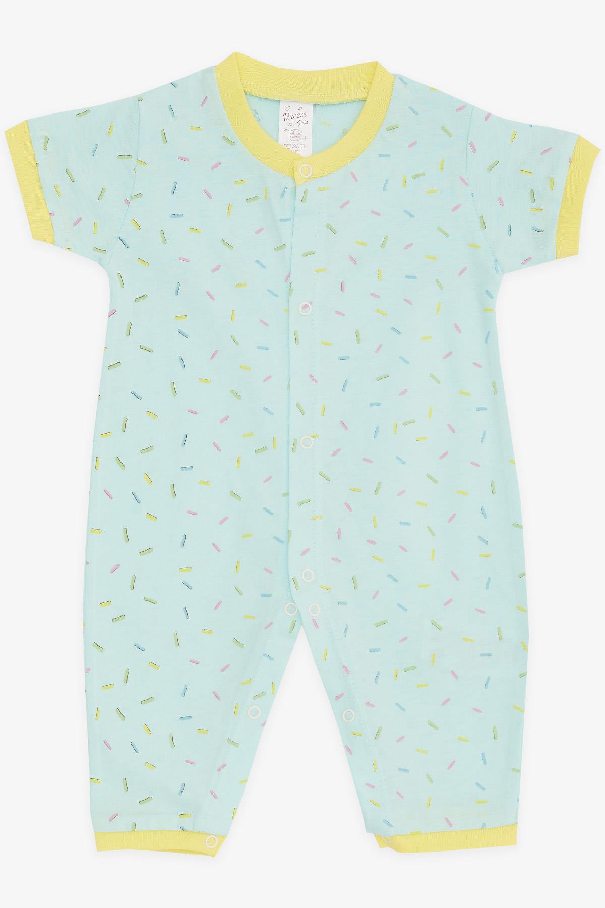 Breeze Kız Bebek Kısa Kollu Tulum Renkli Desenli Su Yeşili (0-3 Ay-6 Ay)
