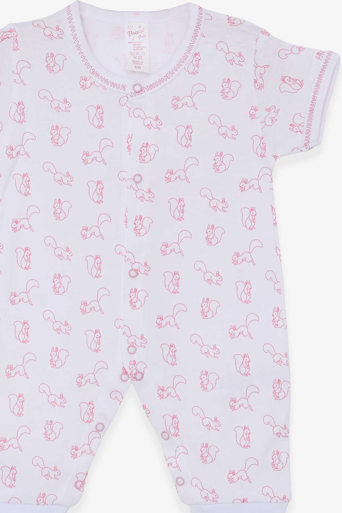 Breeze Kız Bebek Kısa Kollu Tulum Sincap Desenli Beyaz (0-3 Ay-6 Ay)